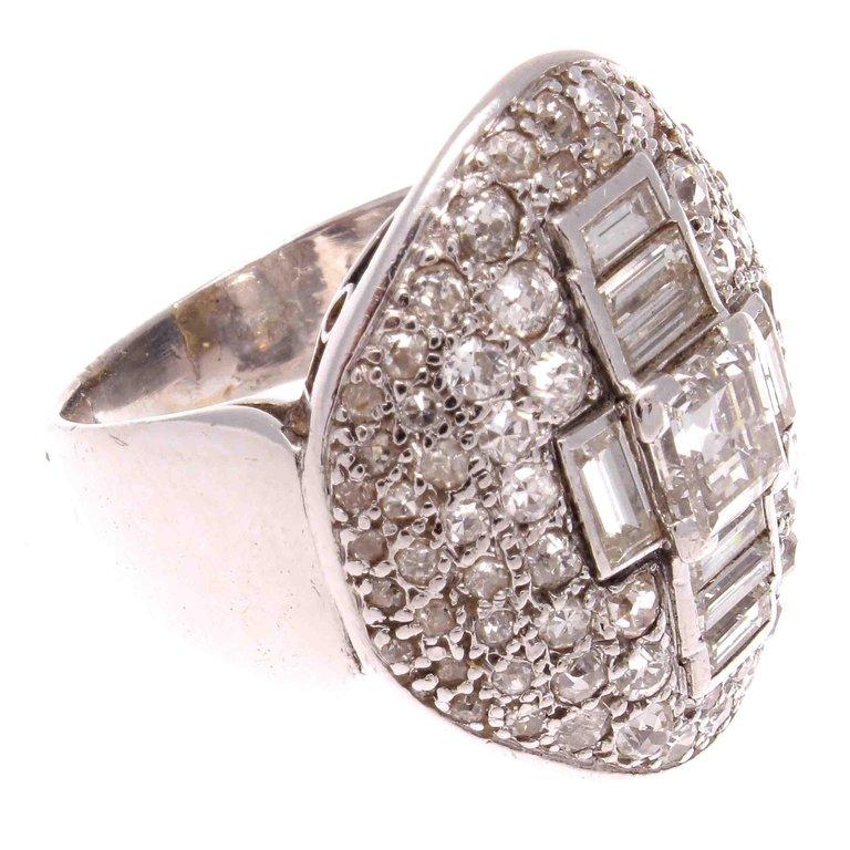 Women's French Art Deco Diamond Platinum Cocktail Ring