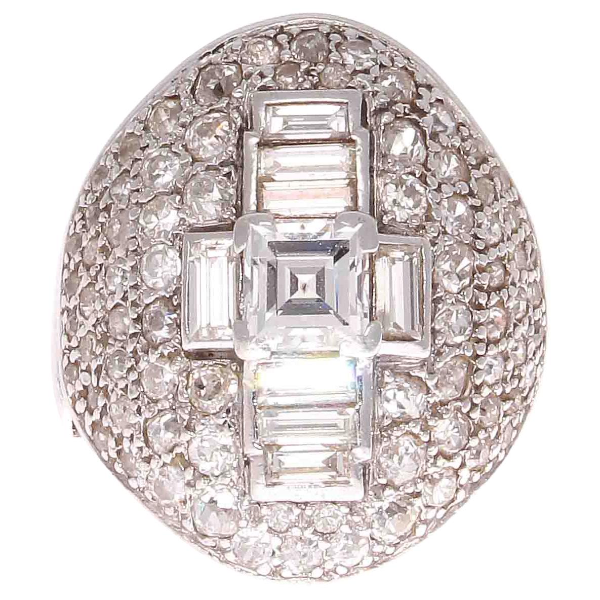 French Art Deco Diamond Platinum Cocktail Ring