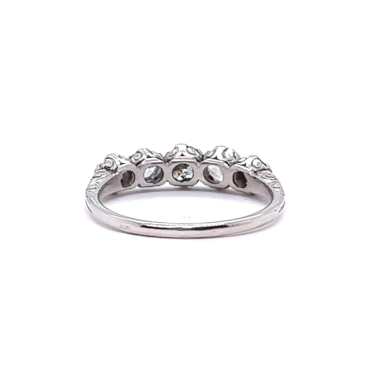 Women's or Men's French Art Deco Diamond Platinum Five Stone Ring
