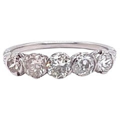 French Art Deco Diamond Platinum Five Stone Ring