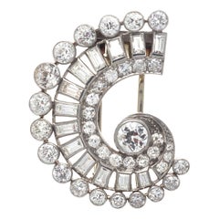 French Art Deco Diamond Platinum Gold Brooch French Art Deco Diamond Platinum Gold Brooch