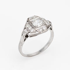 French Art Deco Diamond Ring Engagement Platinum Vintage Bridal Jewelry