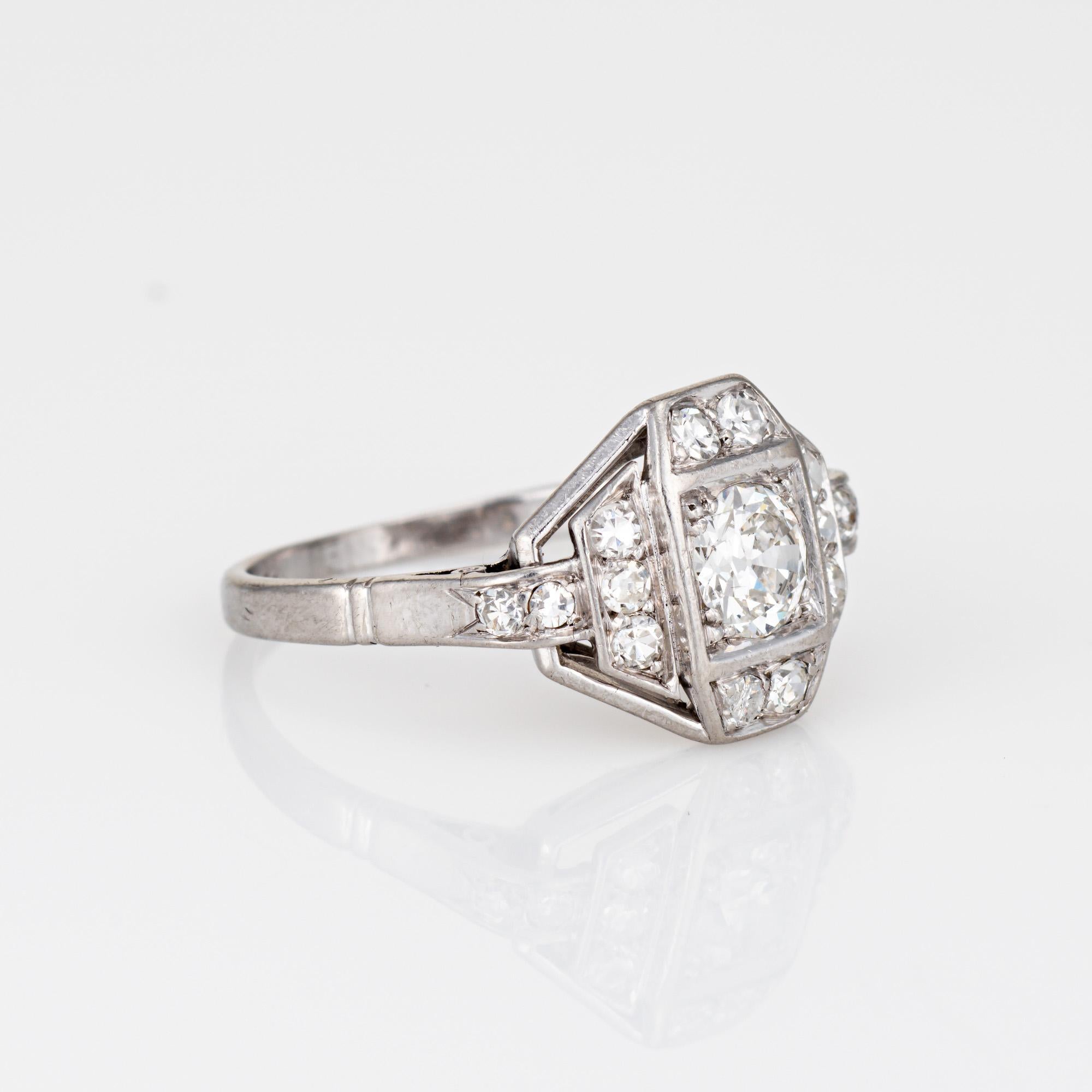 Verlobungsring aus Platin mit Diamanten im französischen Art déco-Stil Gr. 6 (Alteuropäischer Schliff) im Angebot