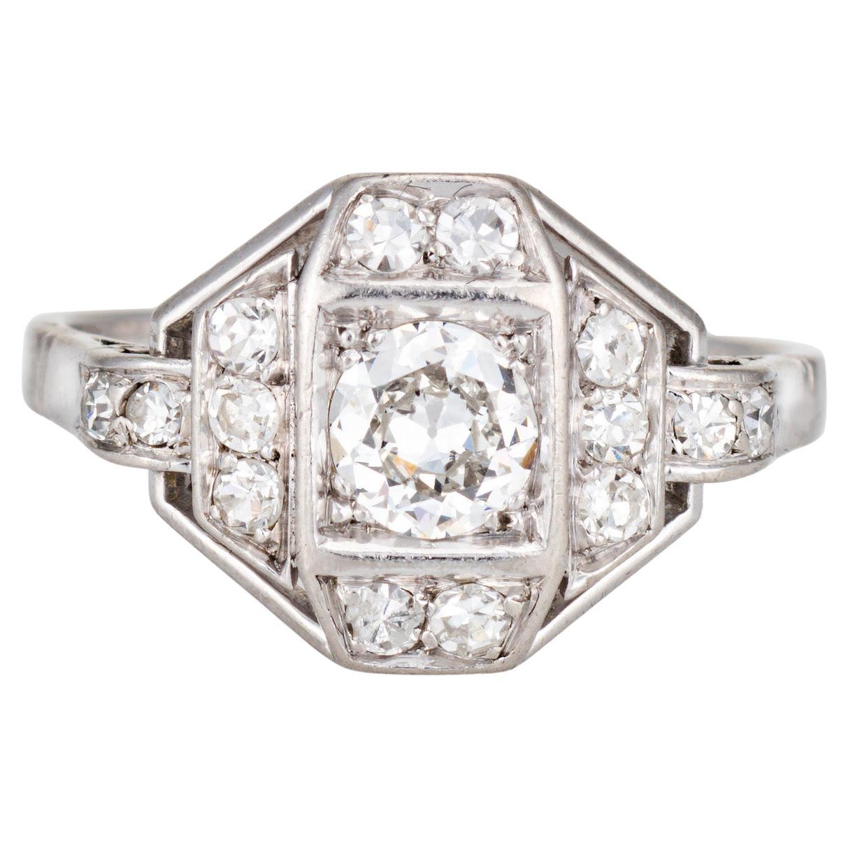 Verlobungsring aus Platin mit Diamanten im französischen Art déco-Stil Gr. 6 im Angebot