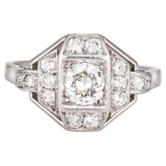 French Art Deco Diamond Ring Engagement Platinum Antique Bridal Jewelry
