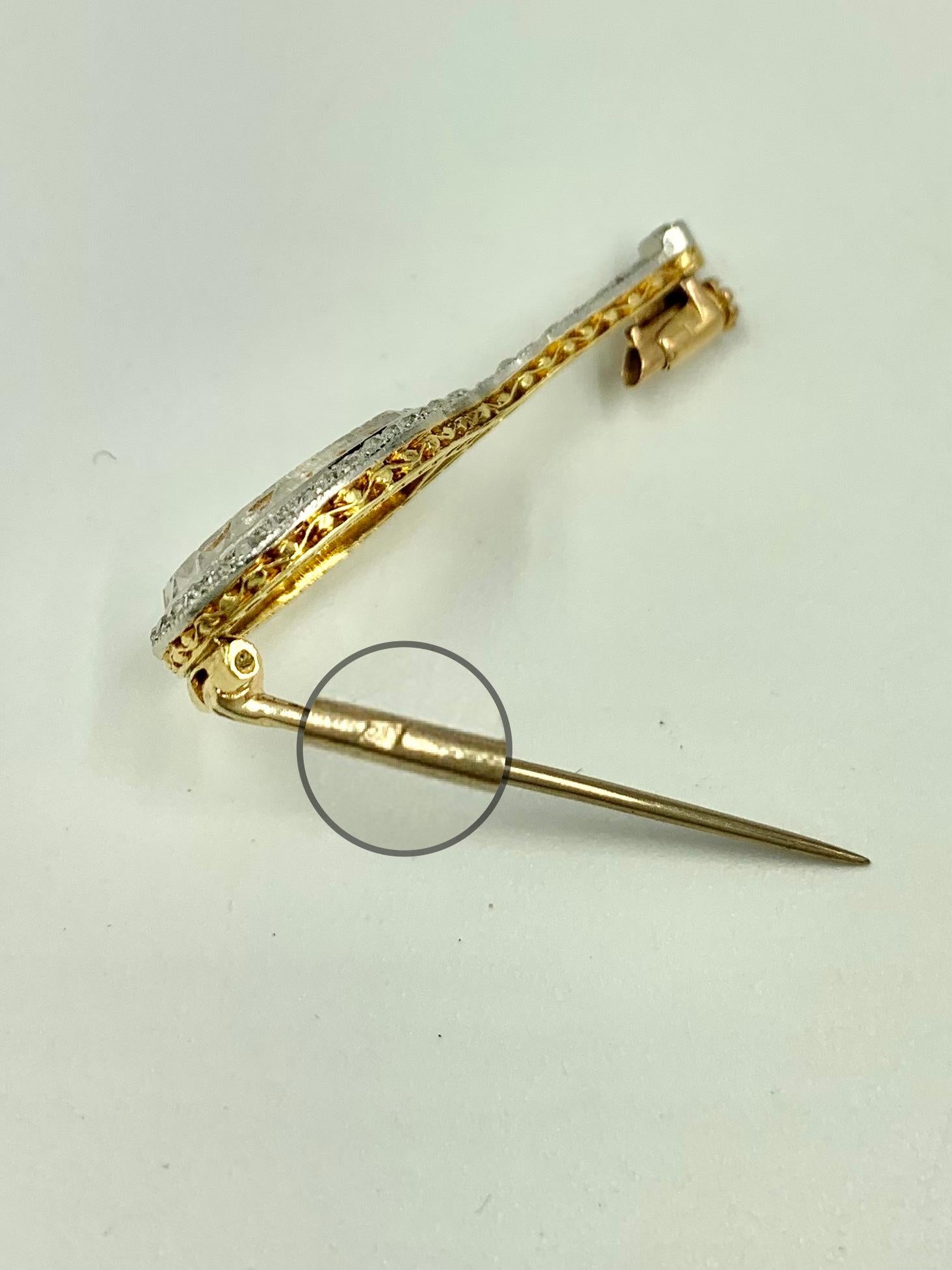 French Art Deco Diamond Ruby Rock Crystal Platinum 18KGold Tennis Racquet Brooch For Sale 3