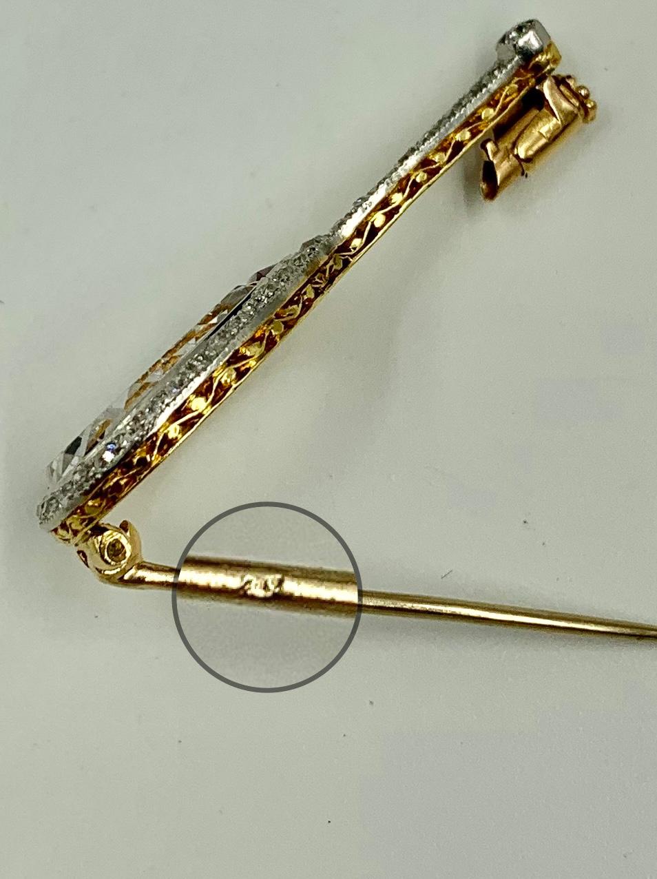 French Art Deco Diamond Ruby Rock Crystal Platinum 18KGold Tennis Racquet Brooch For Sale 4