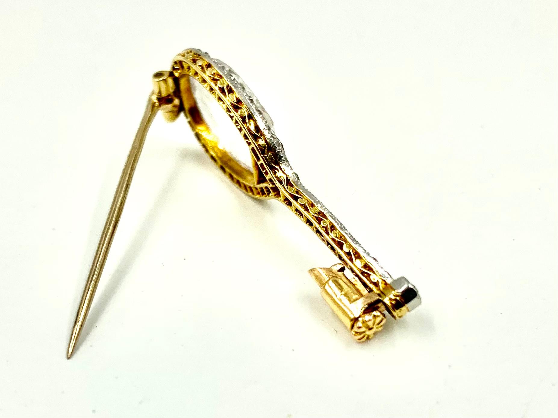 French Art Deco Diamond Ruby Rock Crystal Platinum 18KGold Tennis Racquet Brooch For Sale 5
