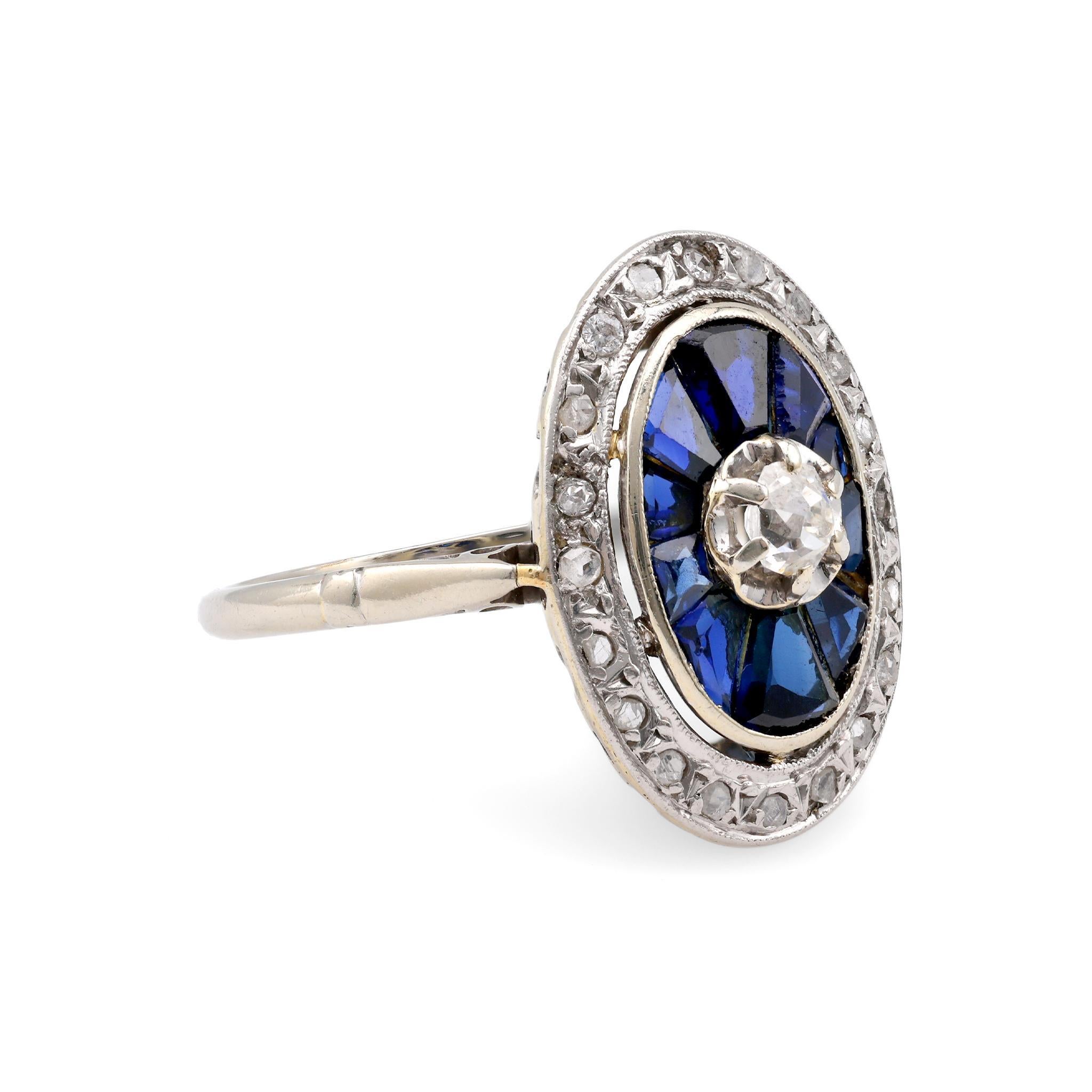 Französischer Art Deco Diamant Saphir Weißgold Verlobungsring (Art déco)