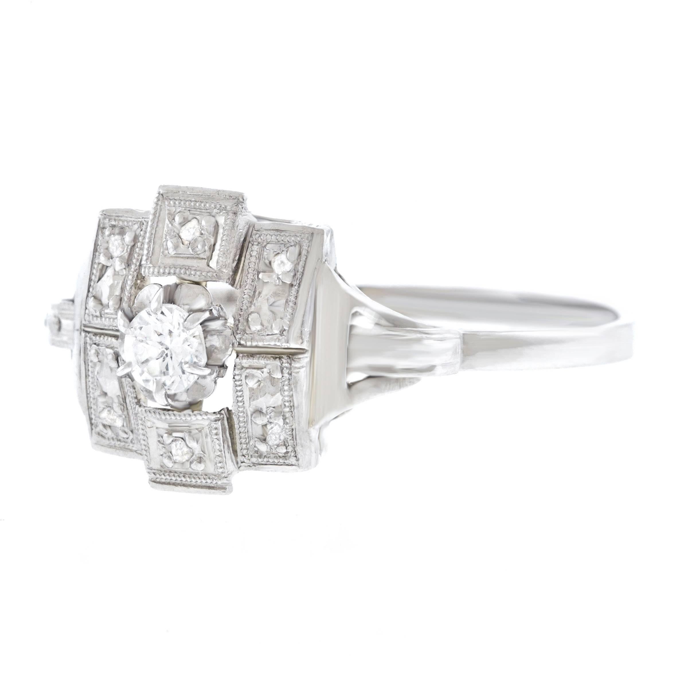 French Art Deco Diamond Set Gold and Platinum Ring In Excellent Condition In Litchfield, CT
