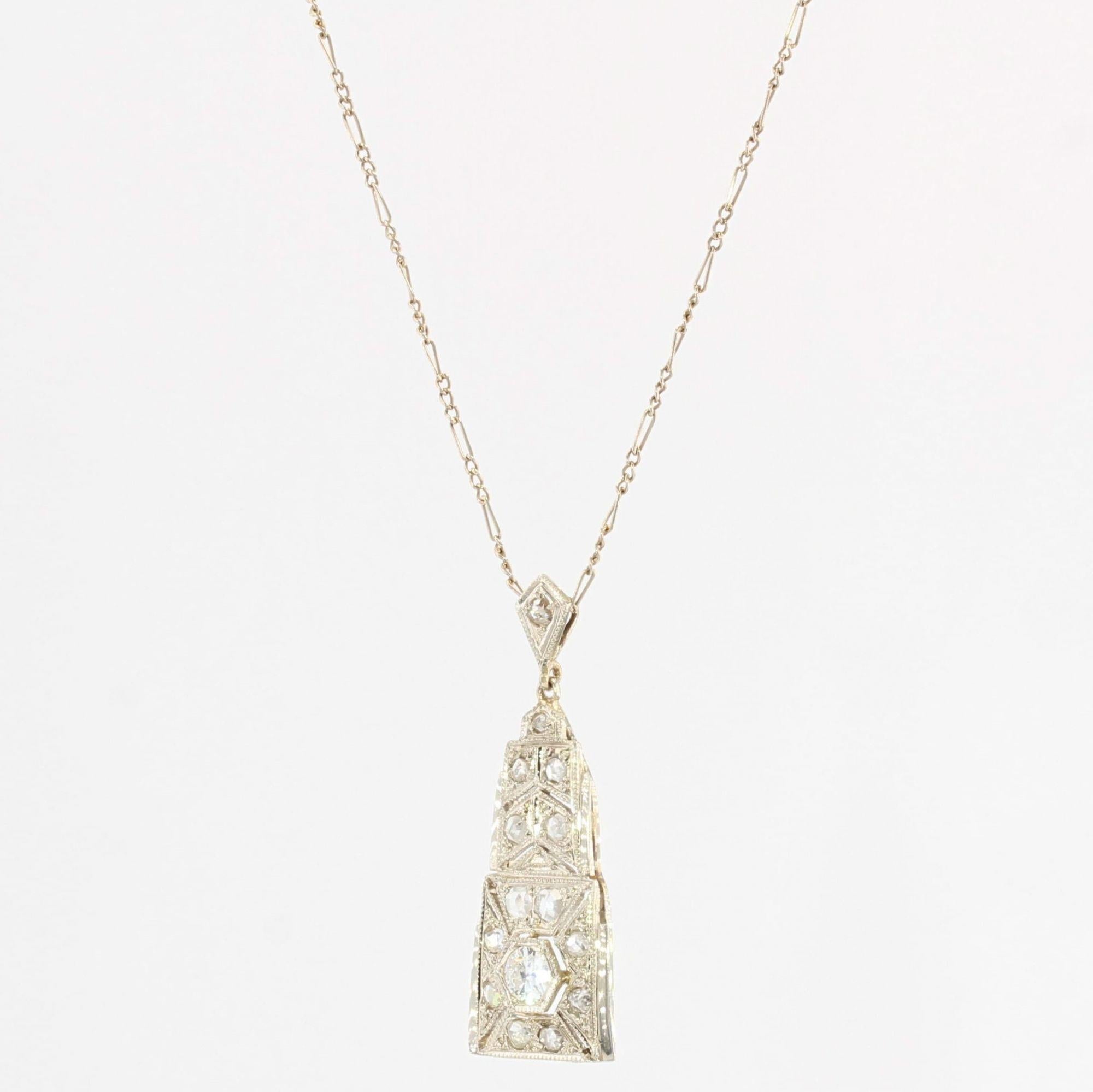 French Art Deco Diamonds 18 Karat White Gold Pendant Necklace For Sale 5