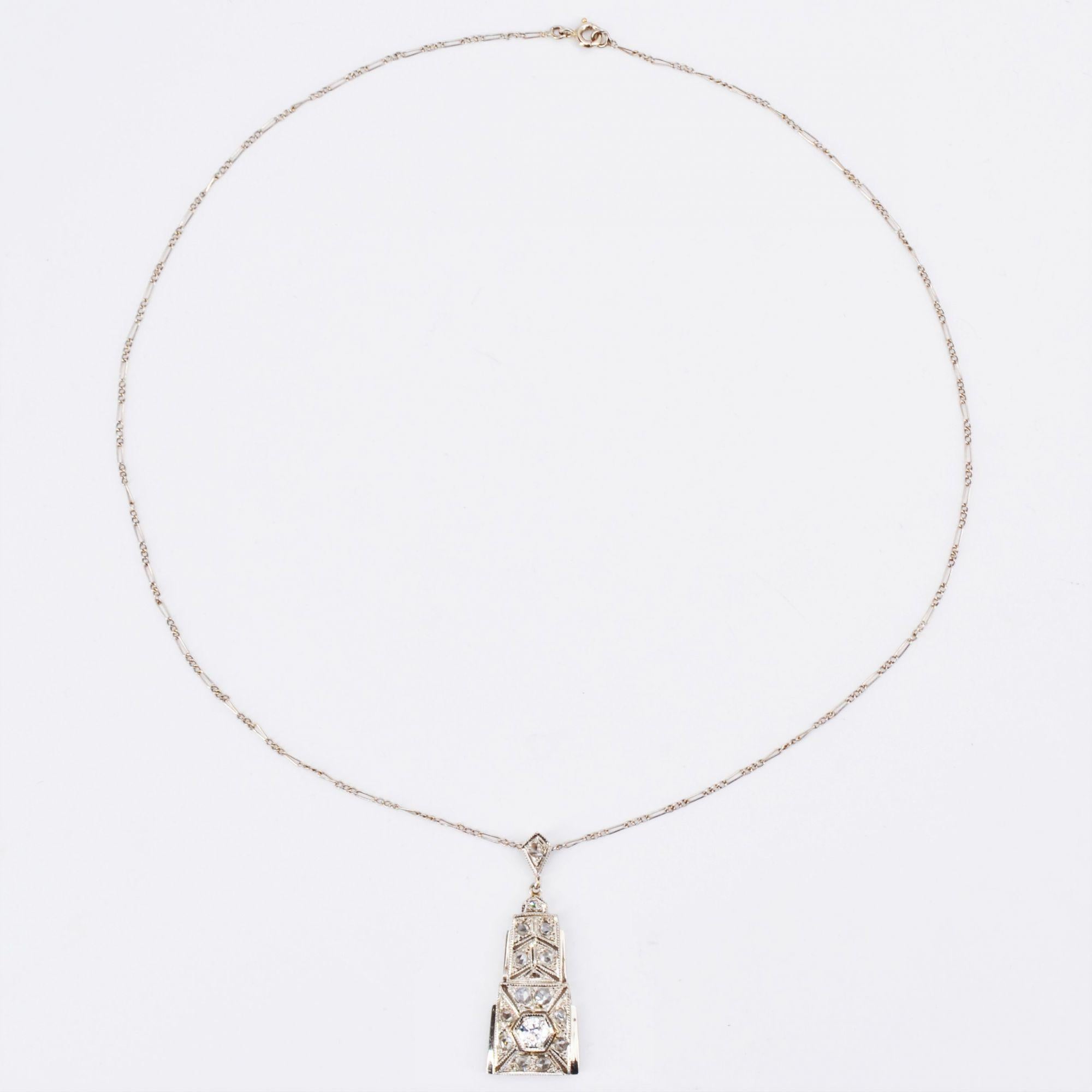 French Art Deco Diamonds 18 Karat White Gold Pendant Necklace For Sale 7