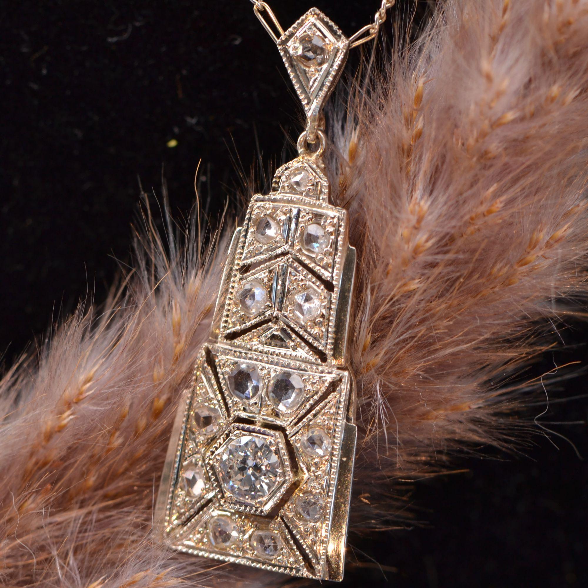 French Art Deco Diamonds 18 Karat White Gold Pendant Necklace For Sale 9