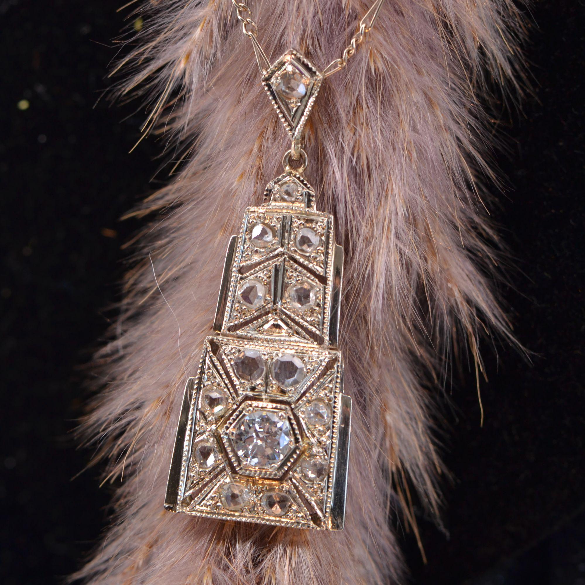 French Art Deco Diamonds 18 Karat White Gold Pendant Necklace For Sale 10