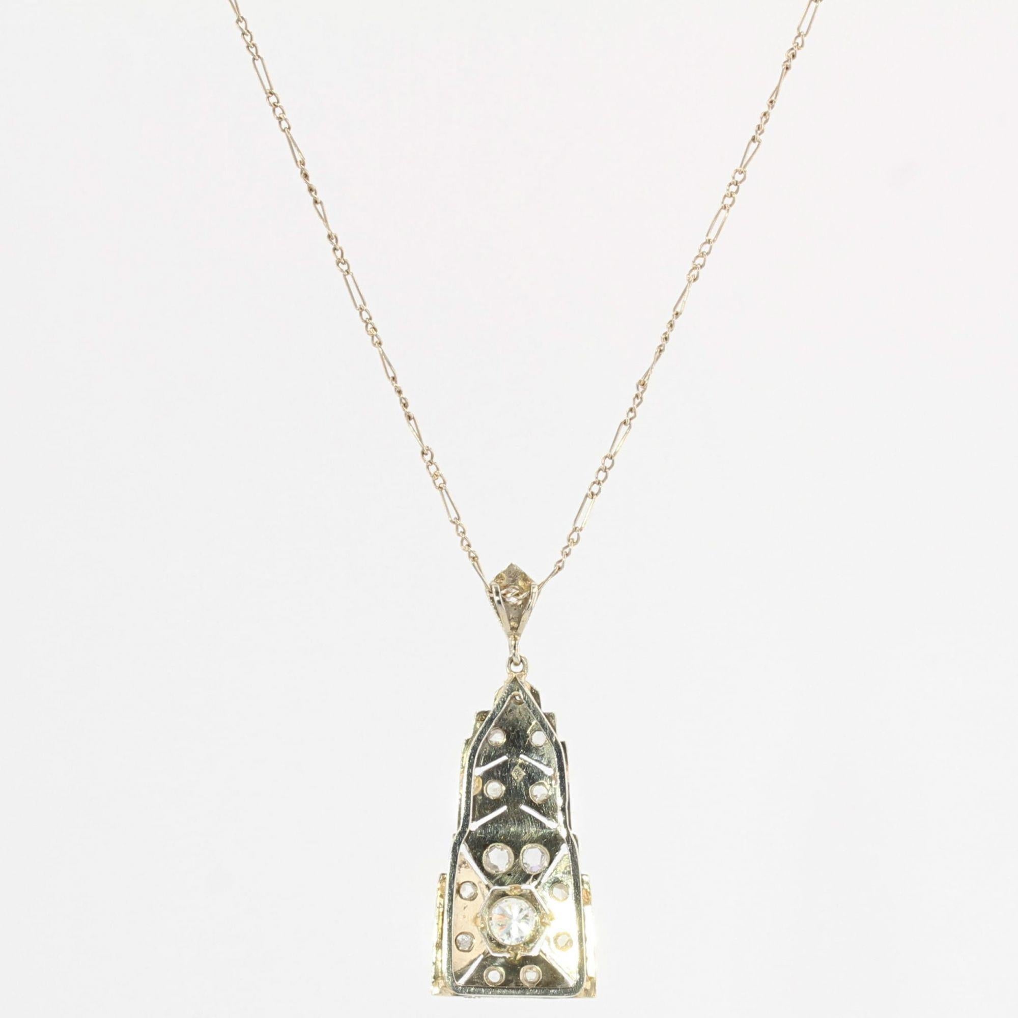 French Art Deco Diamonds 18 Karat White Gold Pendant Necklace For Sale 2