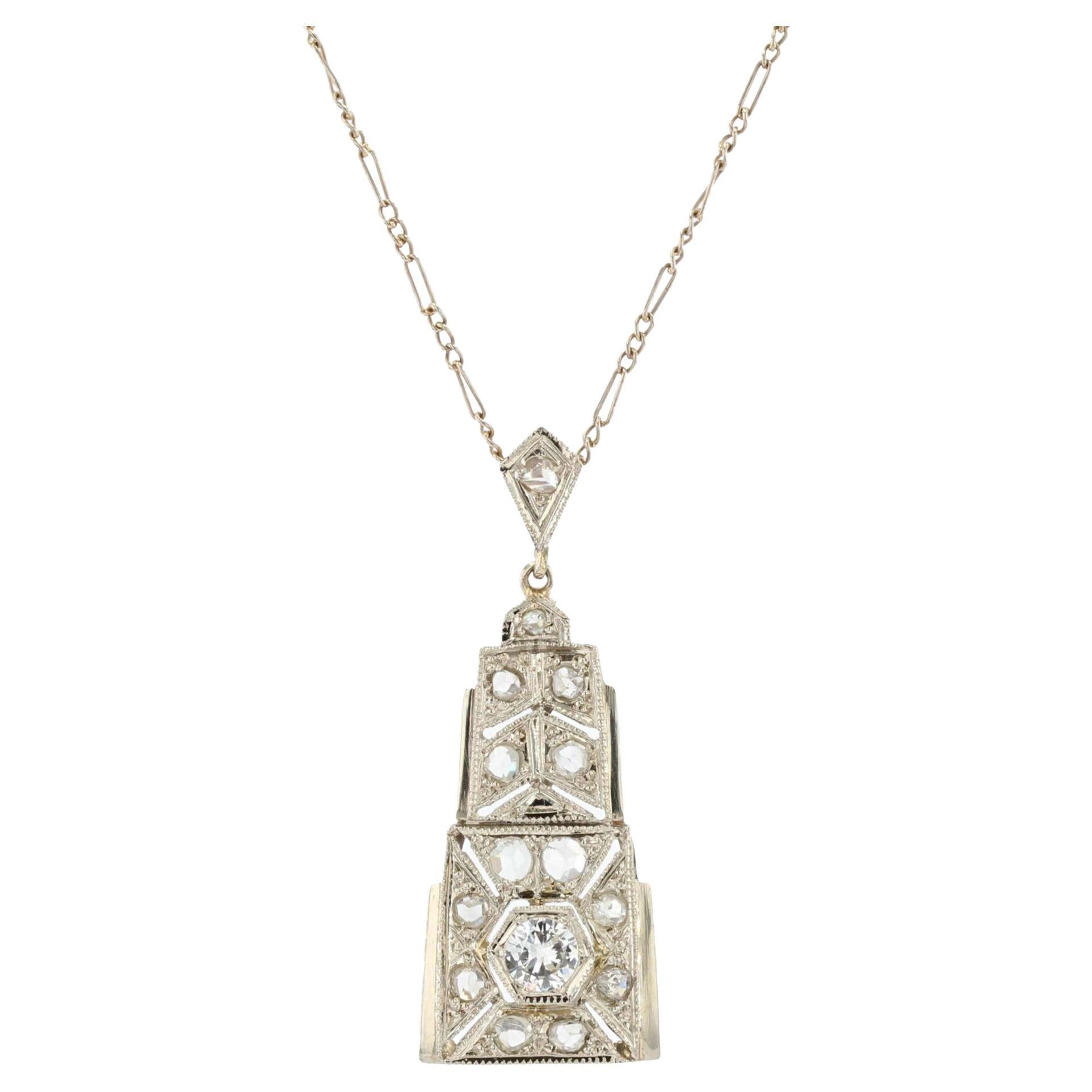 Collar Colgante Art Déco Francés Diamantes Oro Blanco 18 Kilates