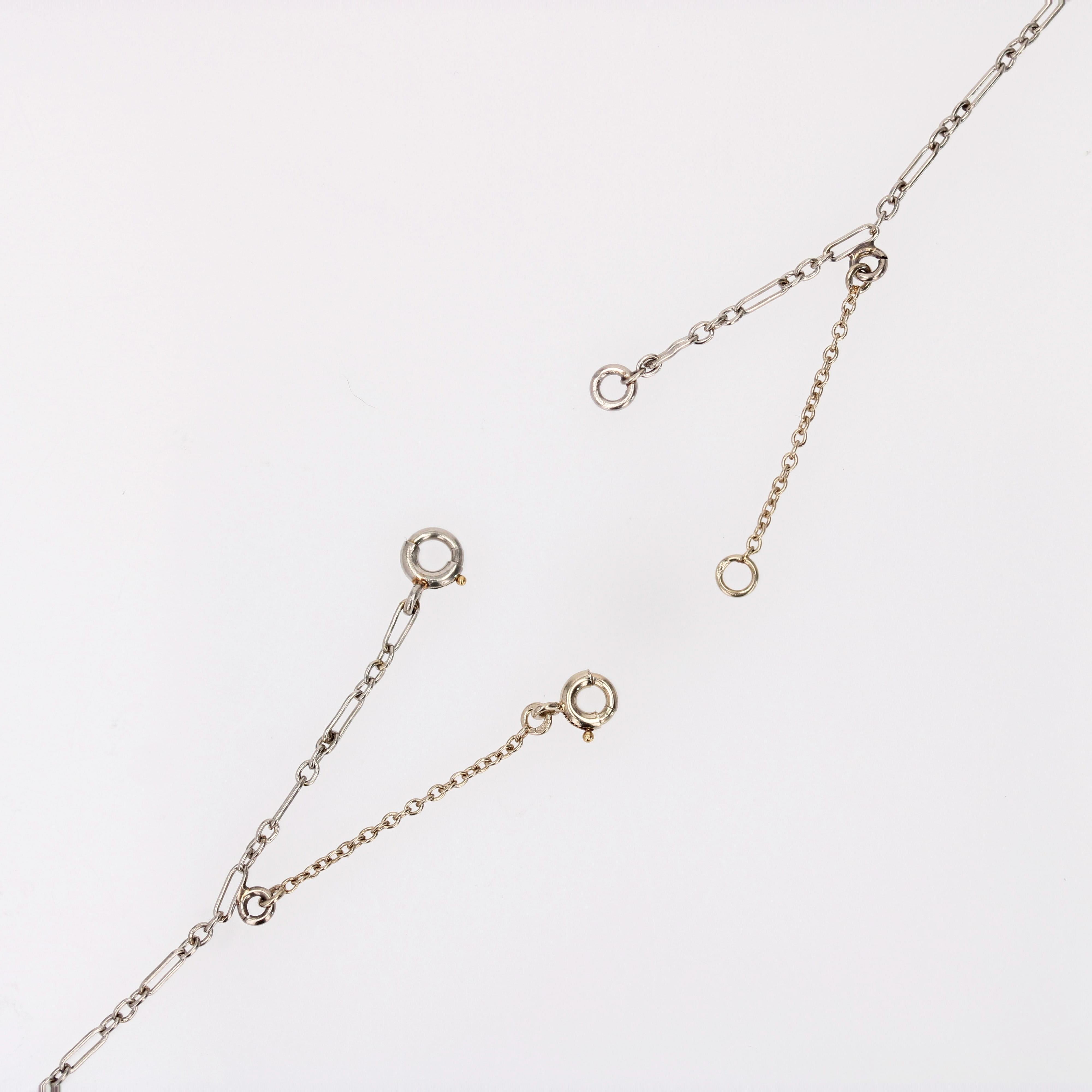 French Art Deco Diamonds  18 Karat White Gold Platinum Neglige Necklace For Sale 7