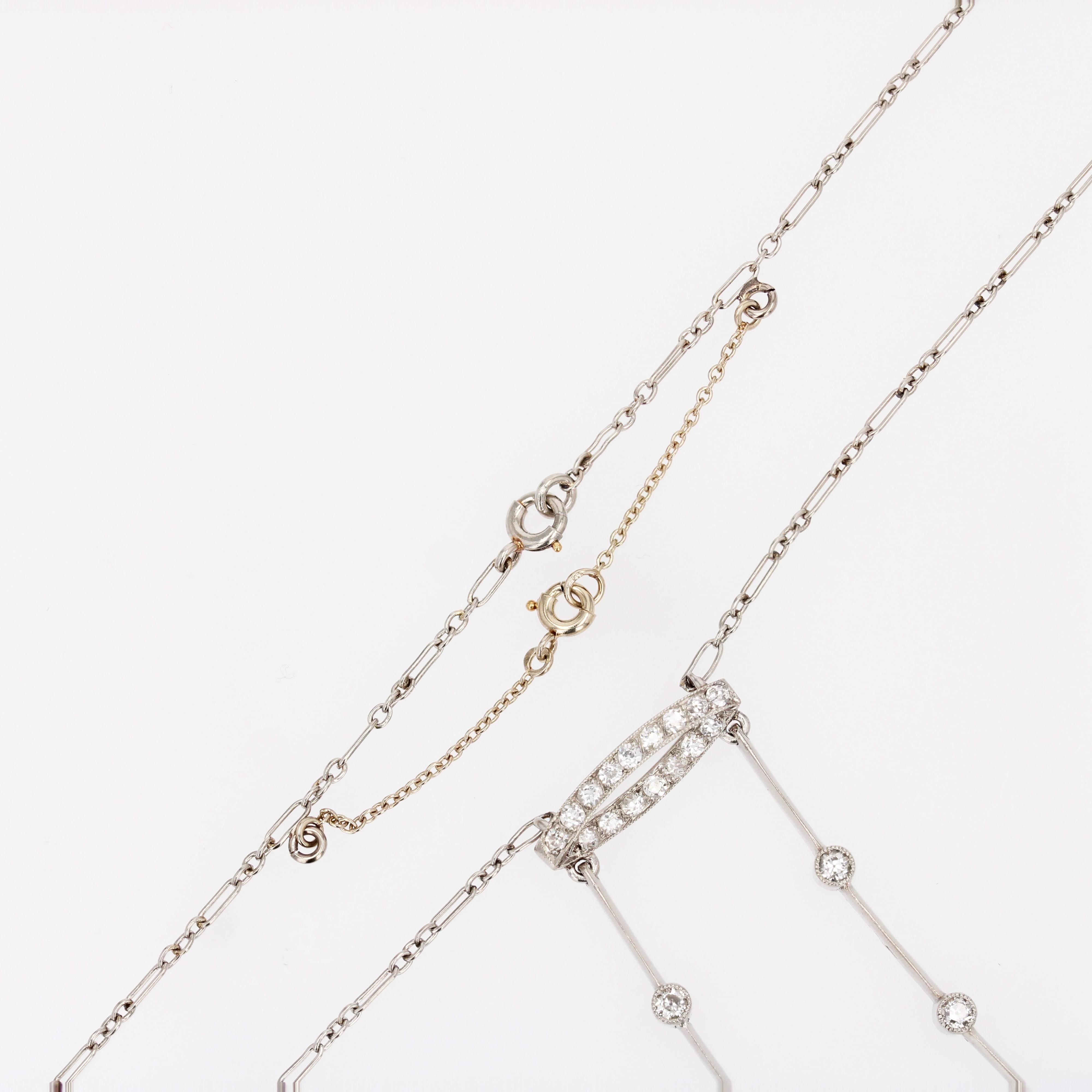 French Art Deco Diamonds  18 Karat White Gold Platinum Neglige Necklace For Sale 8