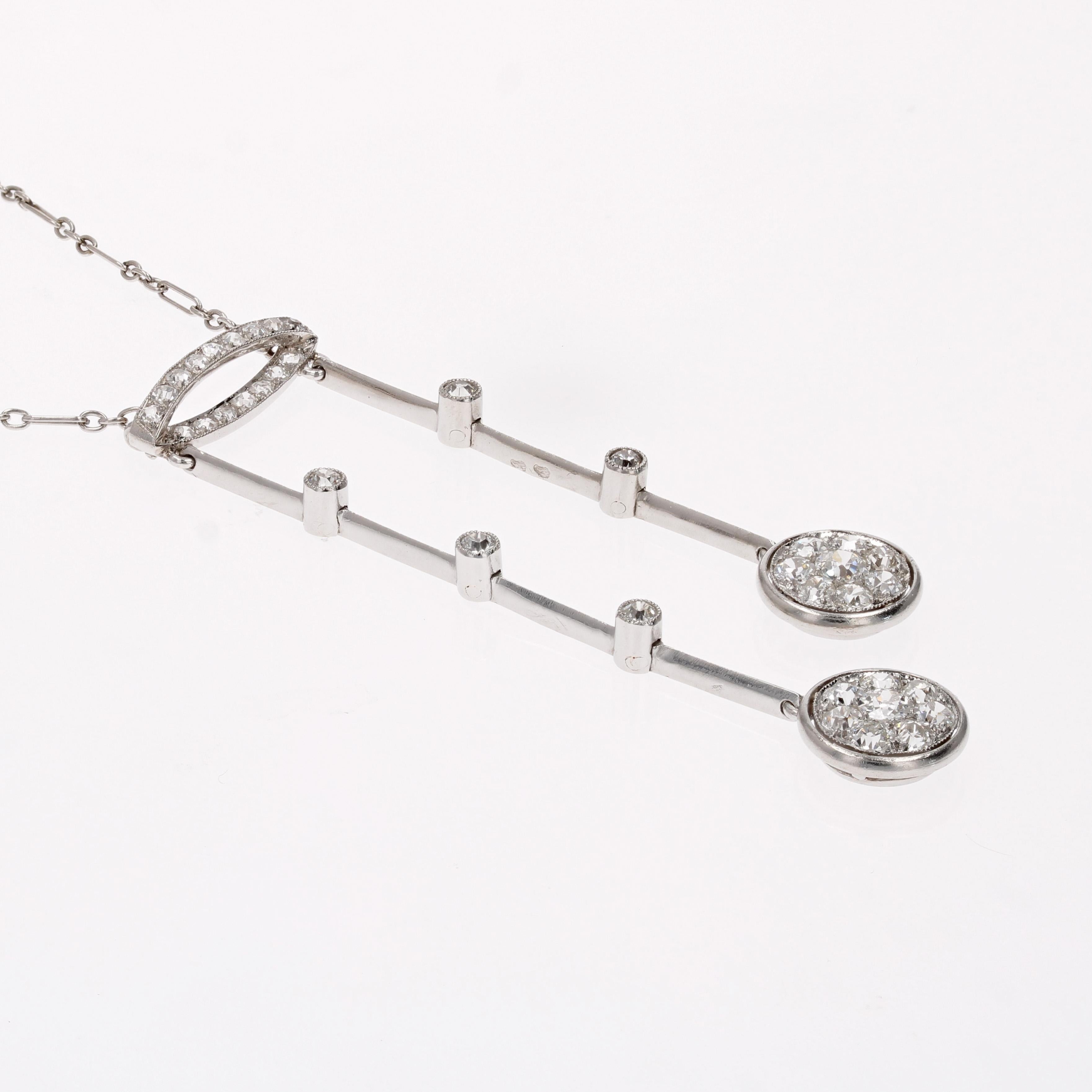 French Art Deco Diamonds  18 Karat White Gold Platinum Neglige Necklace For Sale 9