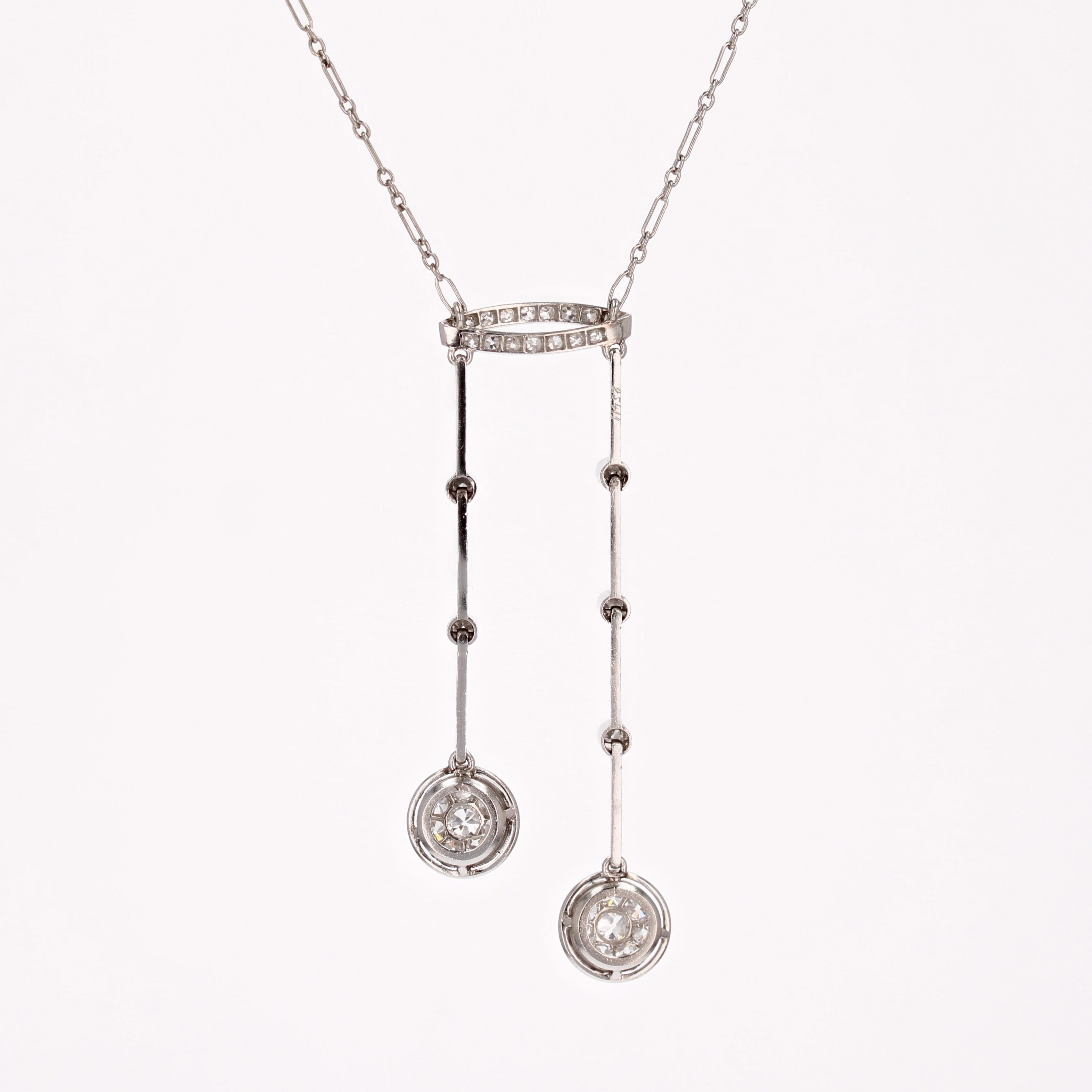 French Art Deco Diamonds  18 Karat White Gold Platinum Neglige Necklace For Sale 10