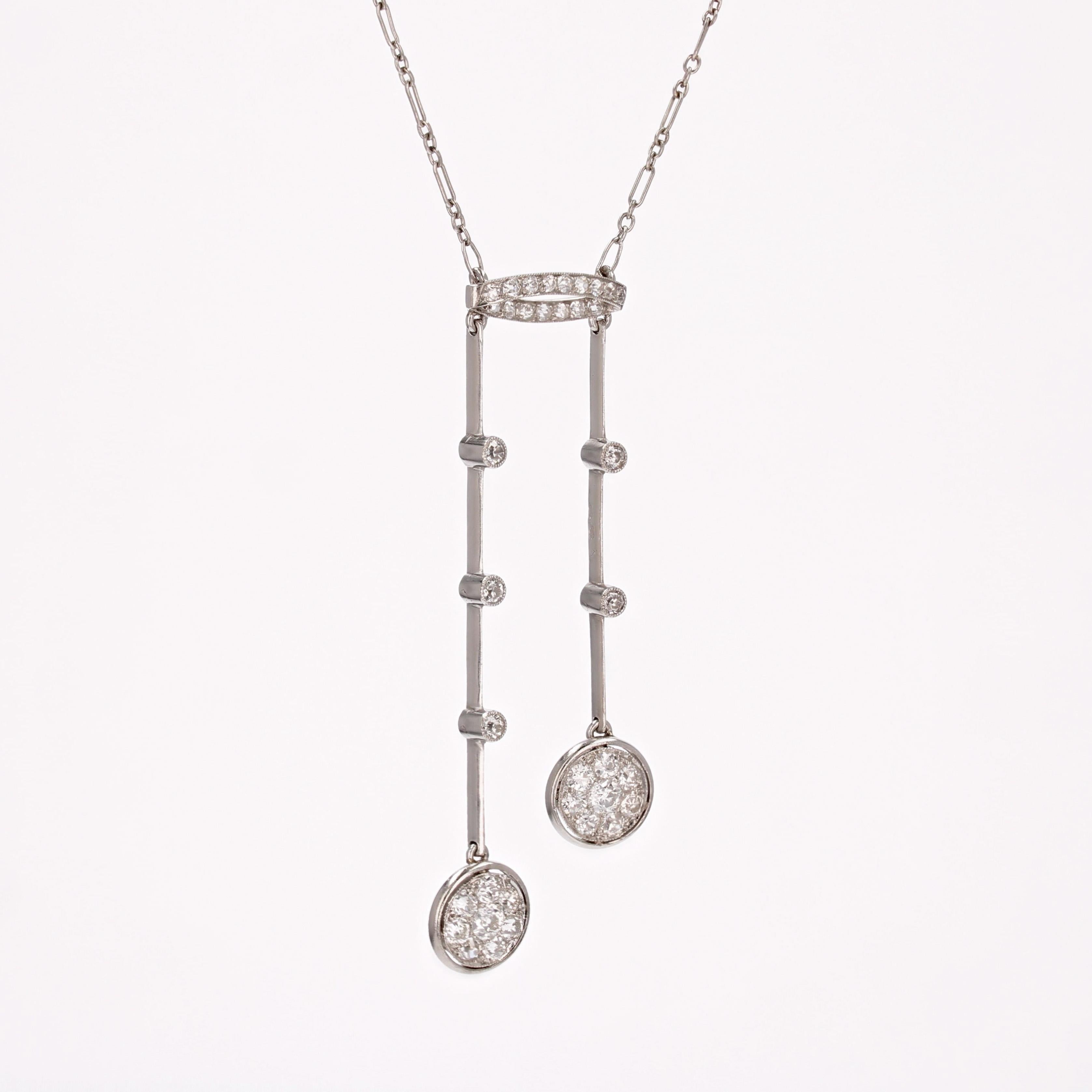 Women's French Art Deco Diamonds  18 Karat White Gold Platinum Neglige Necklace For Sale