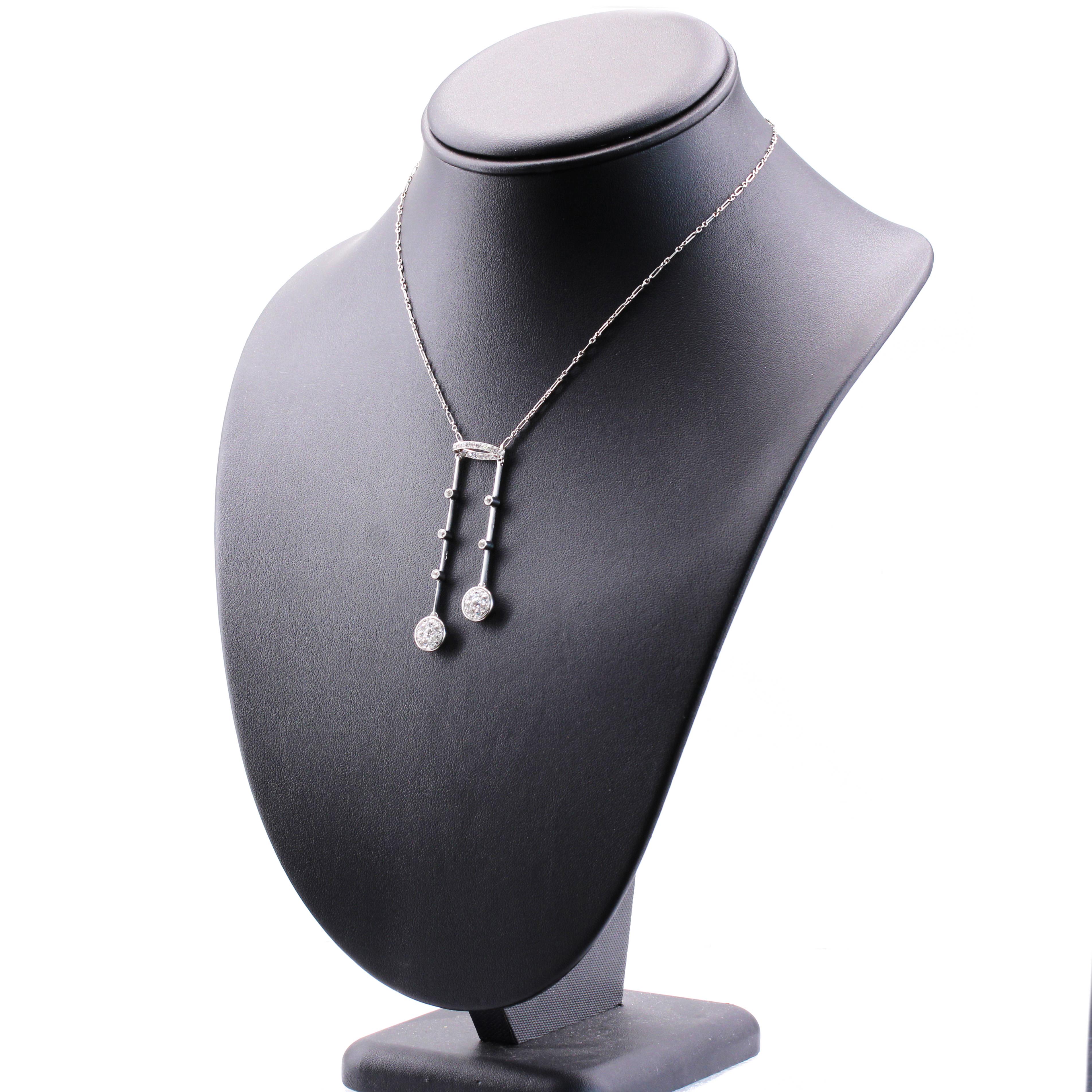 French Art Deco Diamonds  18 Karat White Gold Platinum Neglige Necklace For Sale 3