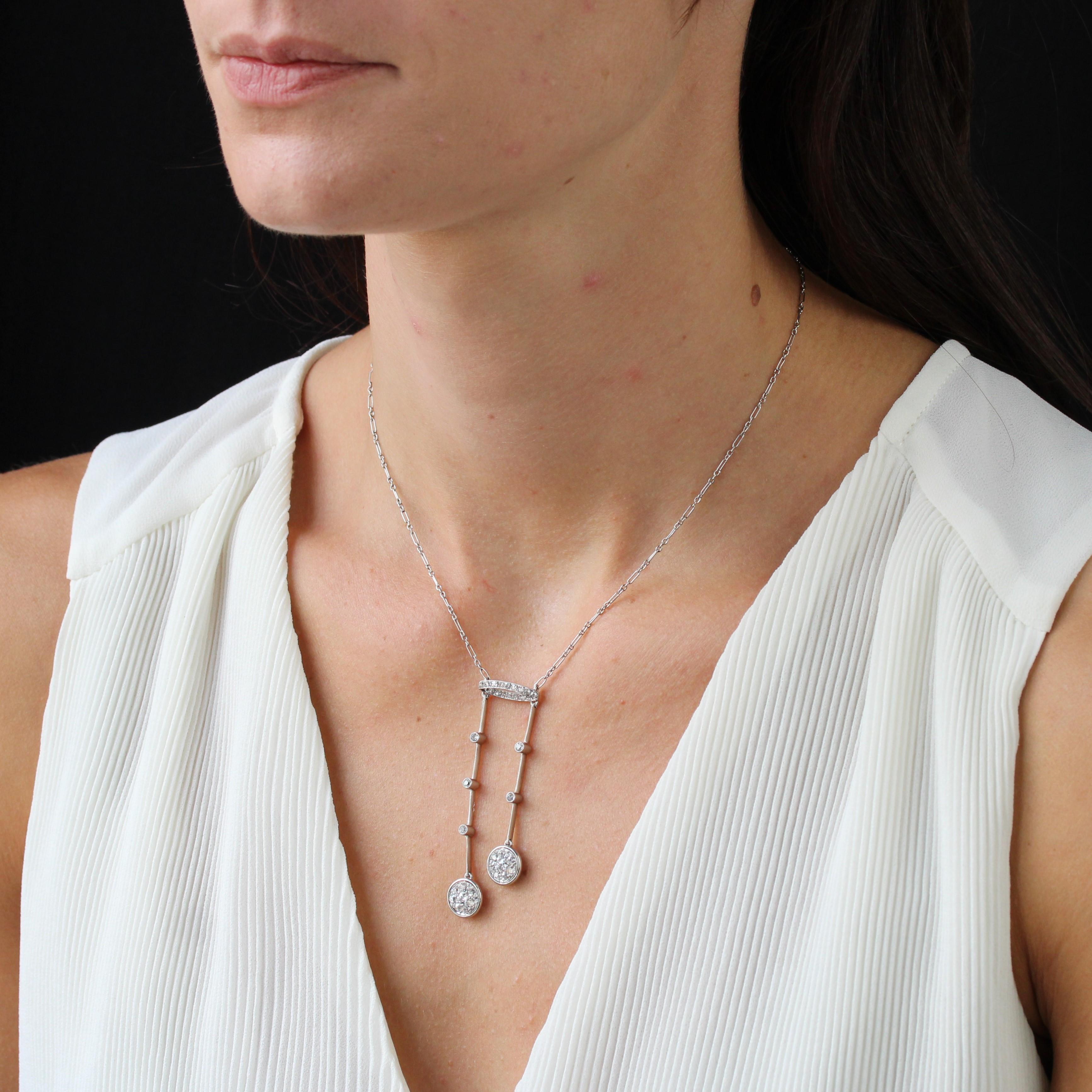 French Art Deco Diamonds  18 Karat White Gold Platinum Neglige Necklace For Sale 4
