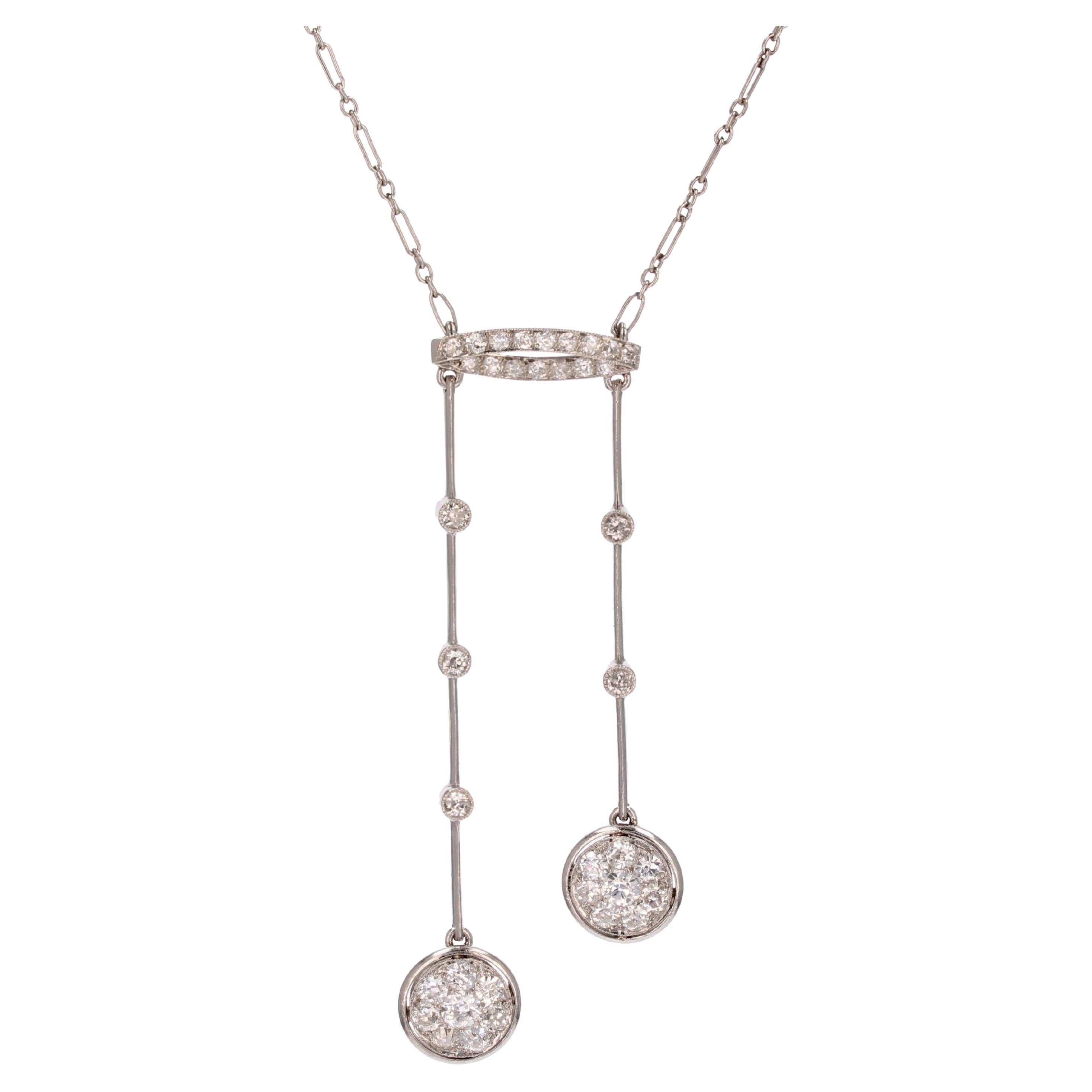 French Art Deco Diamonds  18 Karat White Gold Platinum Neglige Necklace