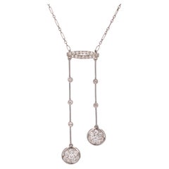 French Art Deco Diamonds  18 Karat White Gold Platinum Neglige Necklace