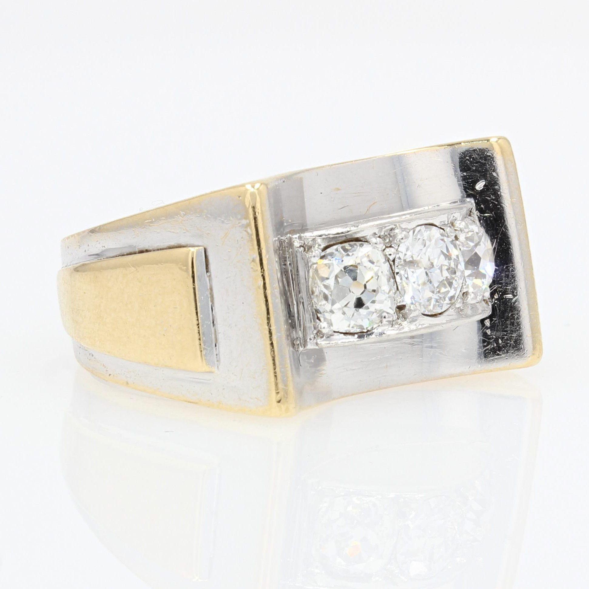 French Art Deco Diamonds 18 Karat Yellow White Gold Ring 6