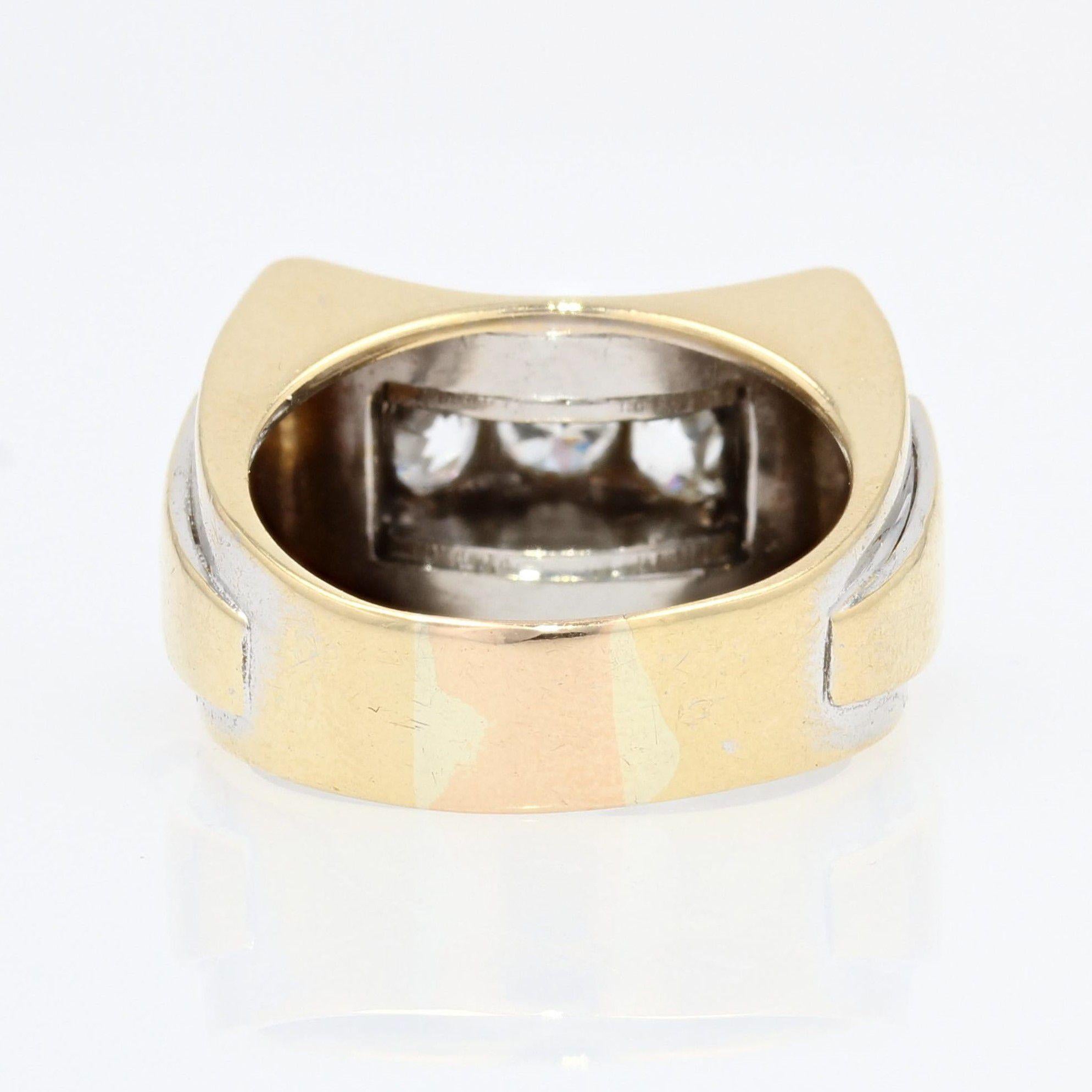 French Art Deco Diamonds 18 Karat Yellow White Gold Ring 7
