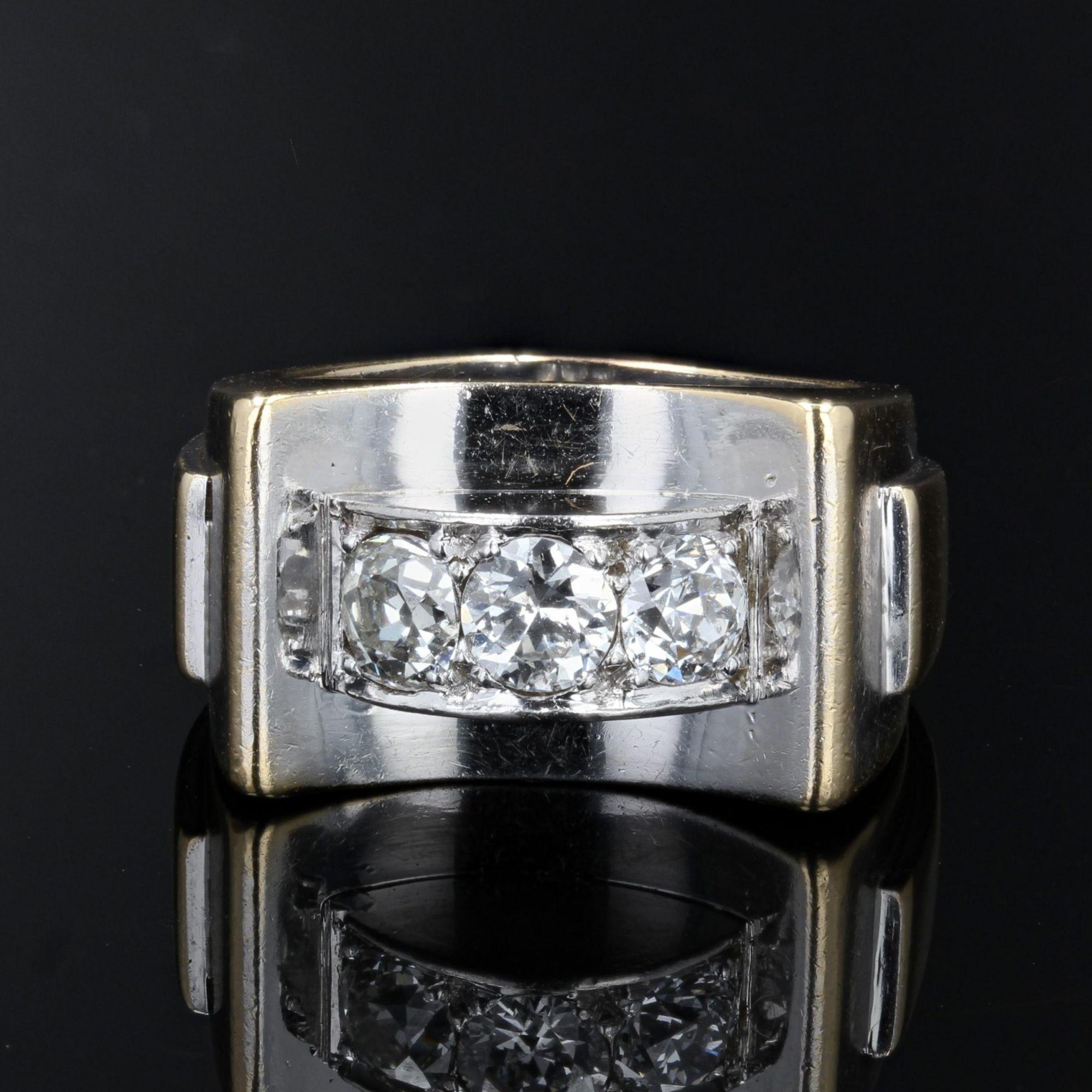 Brilliant Cut French Art Deco Diamonds 18 Karat Yellow White Gold Ring