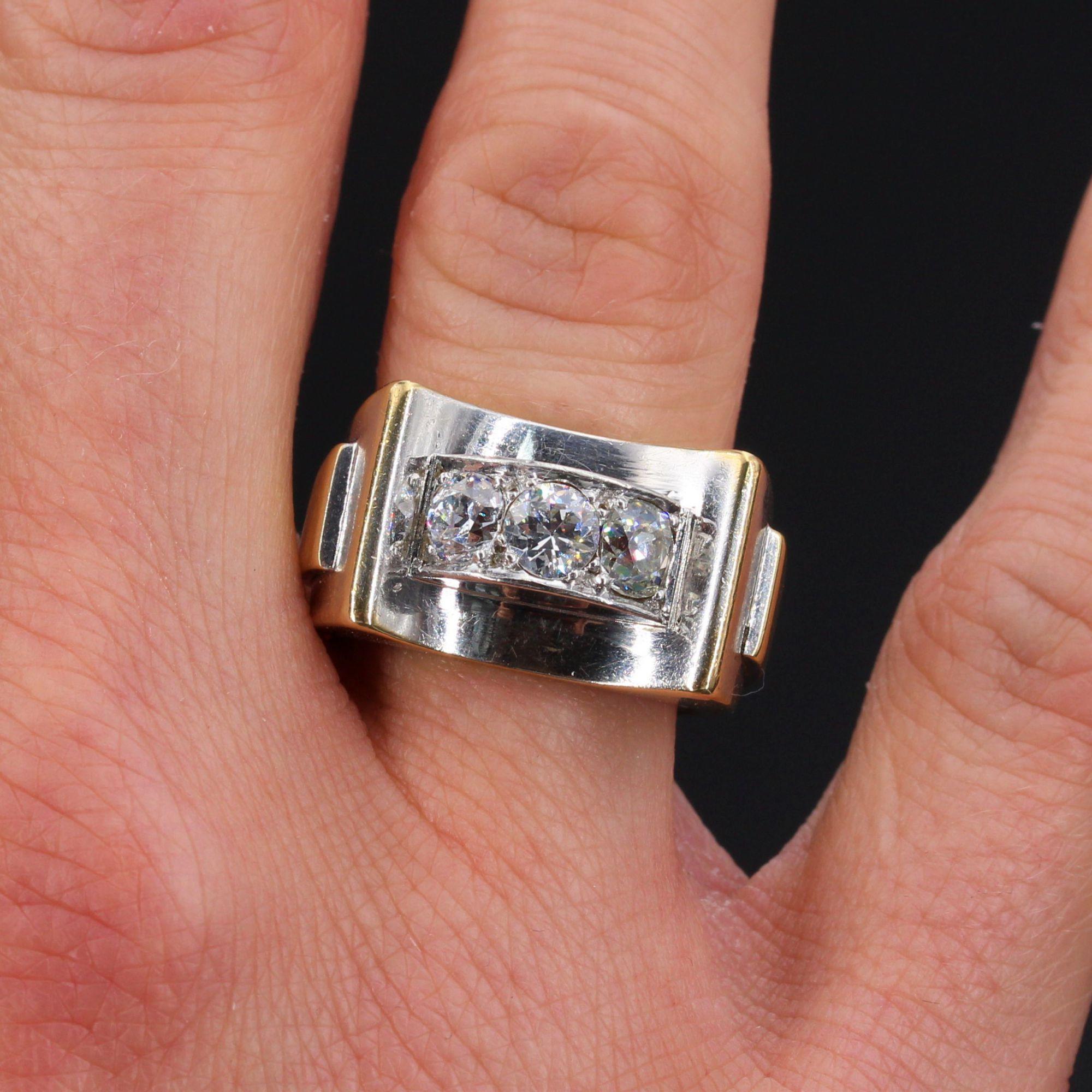 Women's French Art Deco Diamonds 18 Karat Yellow White Gold Ring