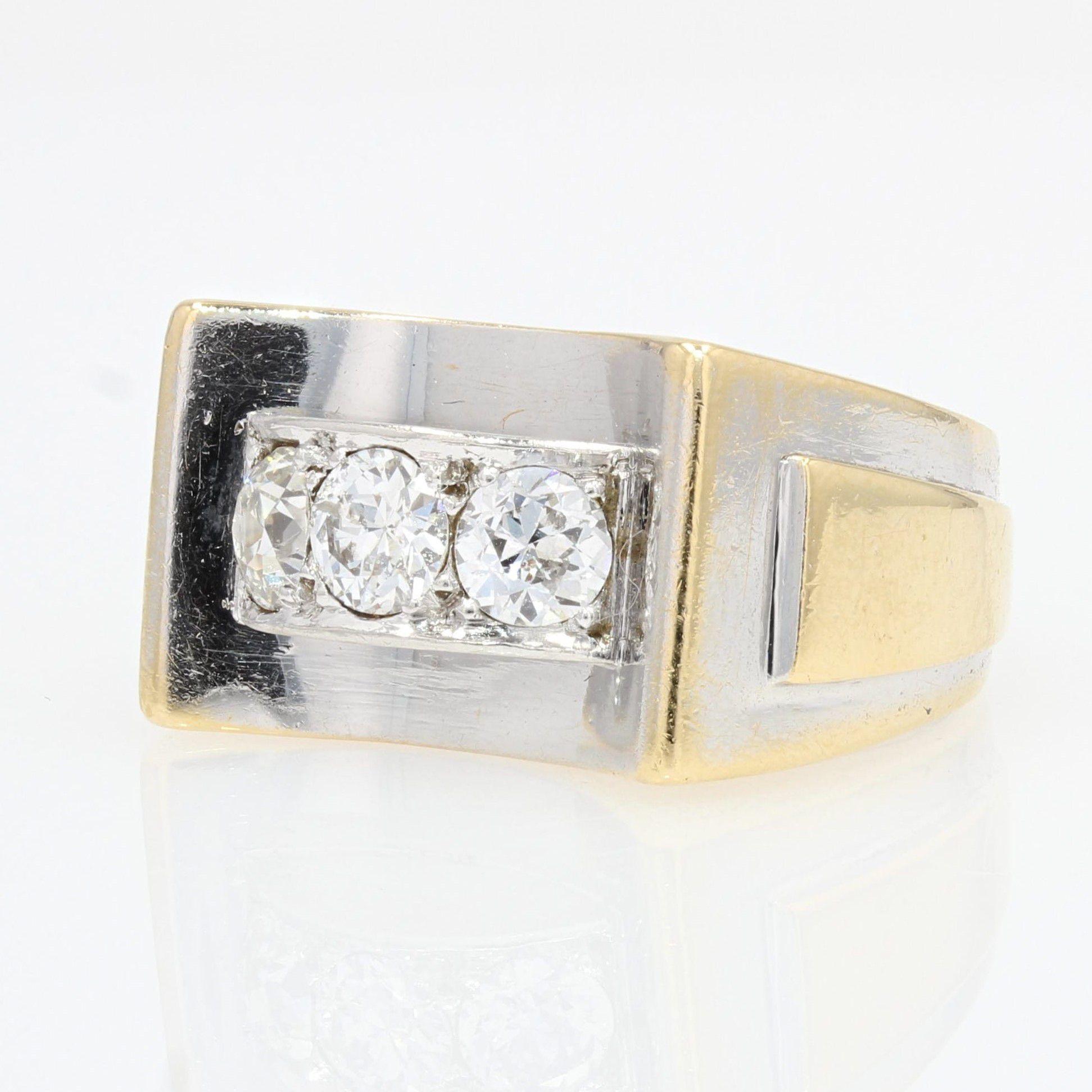 French Art Deco Diamonds 18 Karat Yellow White Gold Ring 2