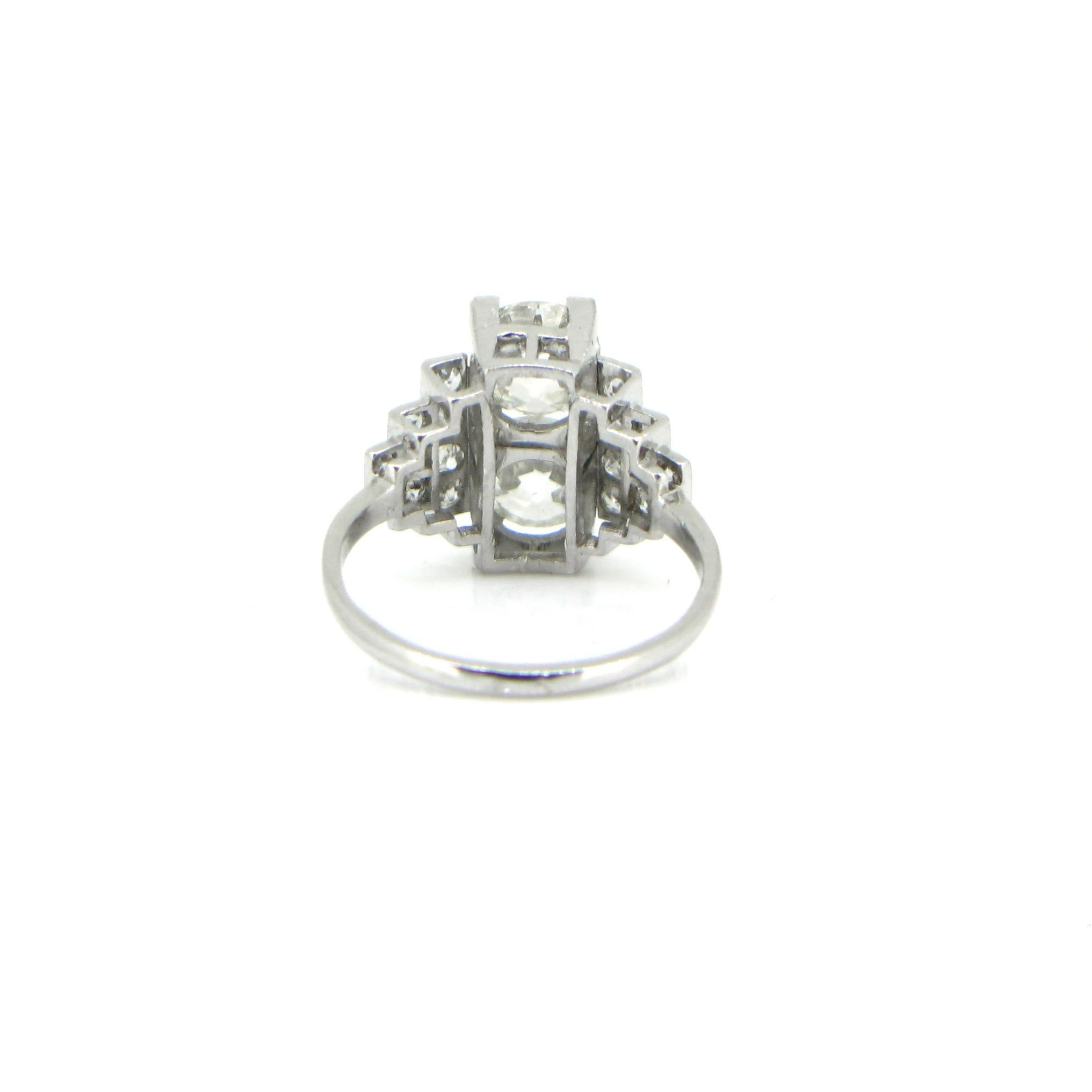 Women's or Men's French Art Deco Diamonds Geometric Platinum Ring