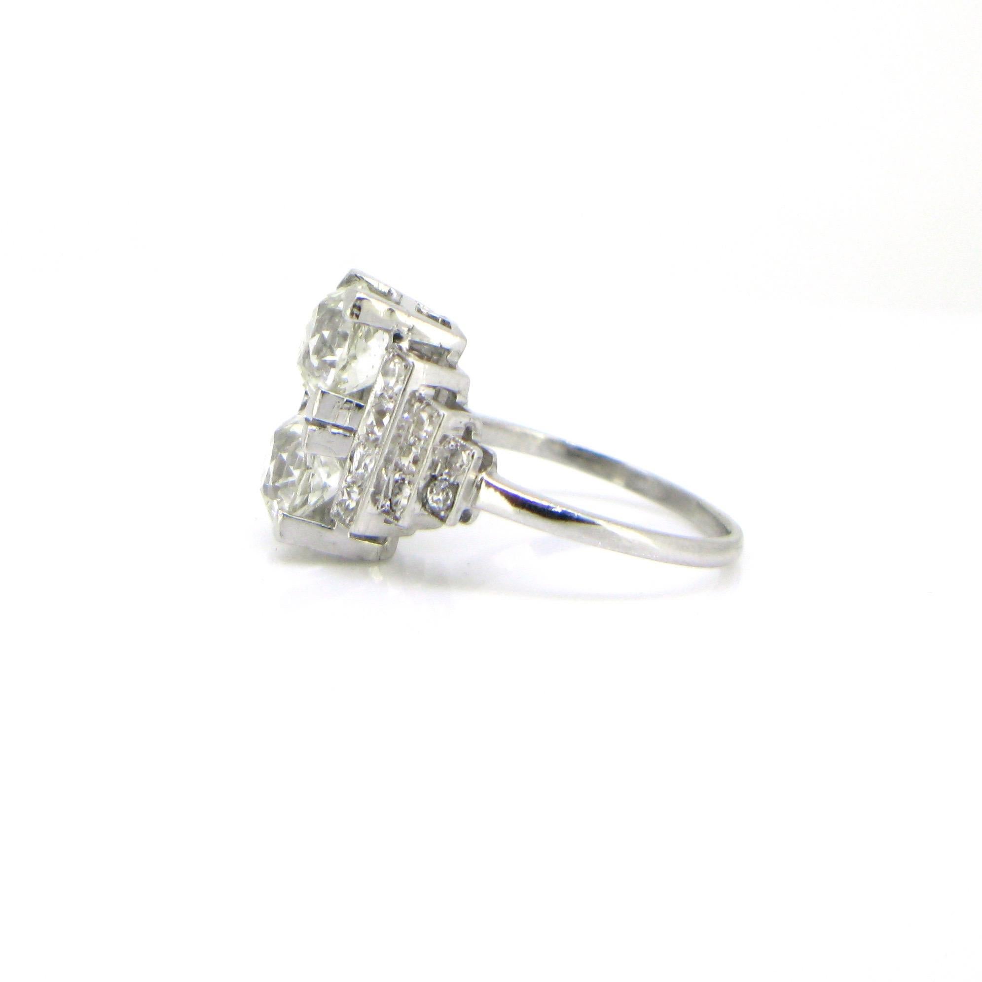French Art Deco Diamonds Geometric Platinum Ring 1