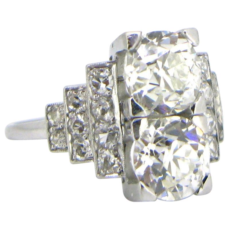 French Art Deco Diamonds Geometric Platinum Ring
