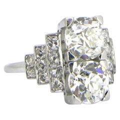 French Art Deco Diamonds Geometric Platinum Ring