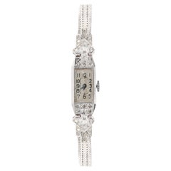 French Art Deco Diamonds Platinum 18 Karat White Gold Lady's Watch