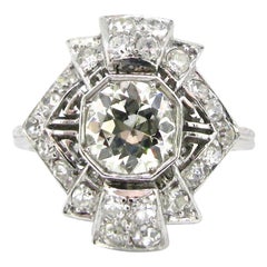 French Art Deco Diamonds White Gold Platinum Engagement Wedding Fashion Ring