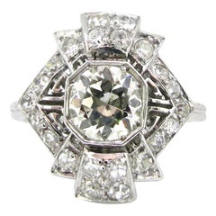 Antique French Art Deco Diamonds White Gold Platinum Engagement Wedding Fashion Ring
