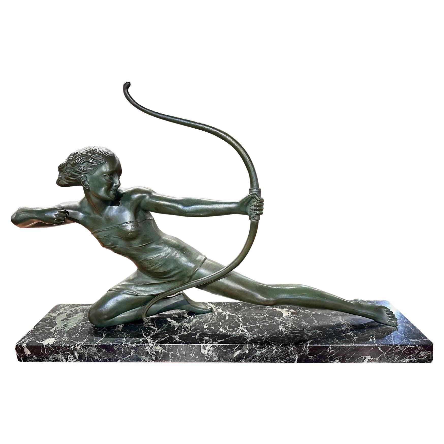 French Art Deco Diana the Huntress Bronze by S. Melanie 1930s For Sale