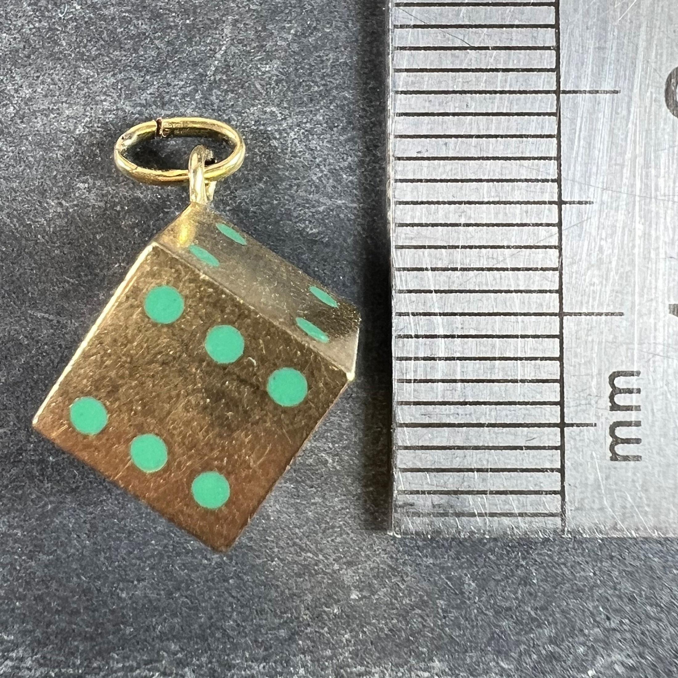 French Art Deco Die with Miniature Dice 18K Yellow Gold Enamel Charm Pendant For Sale 9