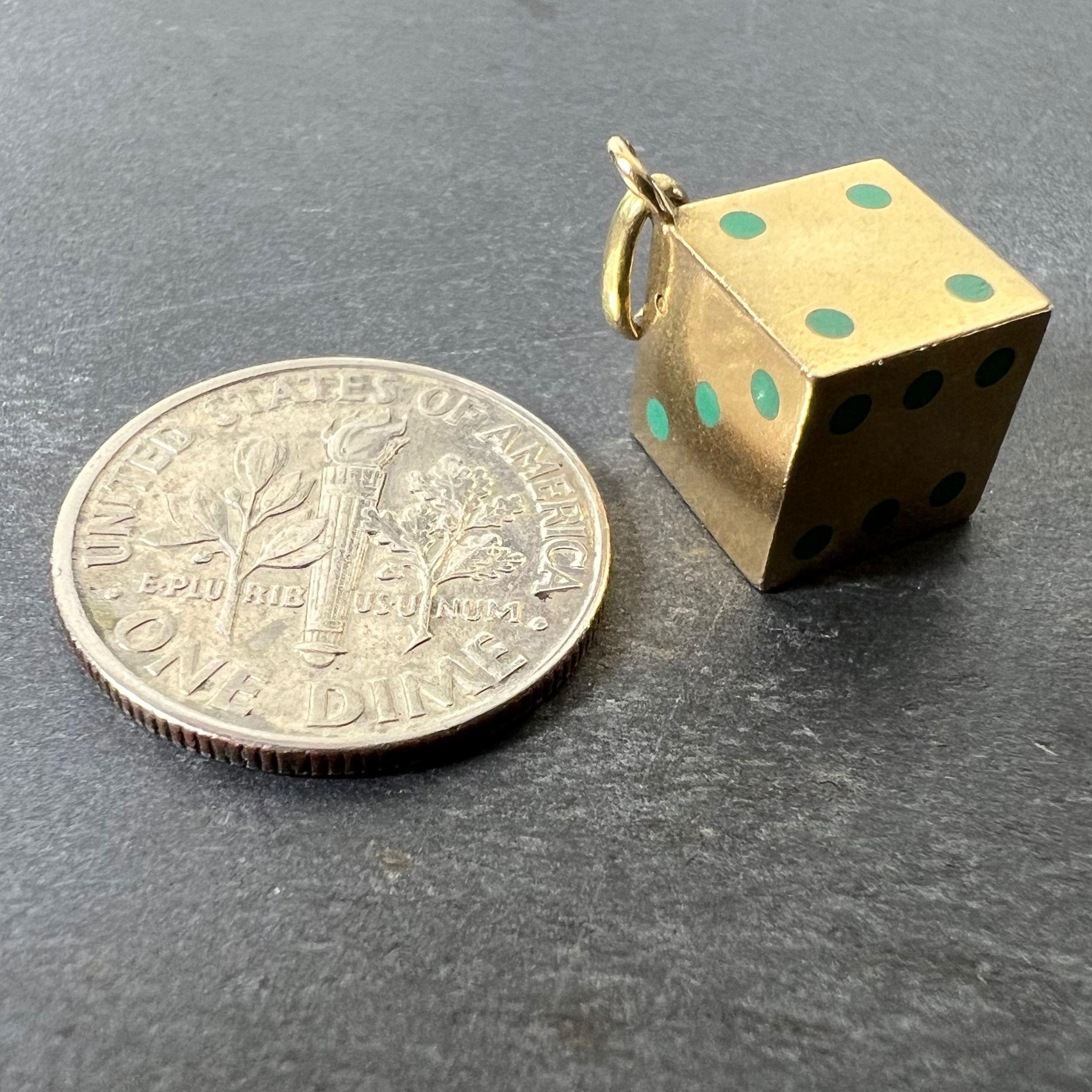 French Art Deco Die with Miniature Dice 18K Yellow Gold Enamel Charm Pendant For Sale 10