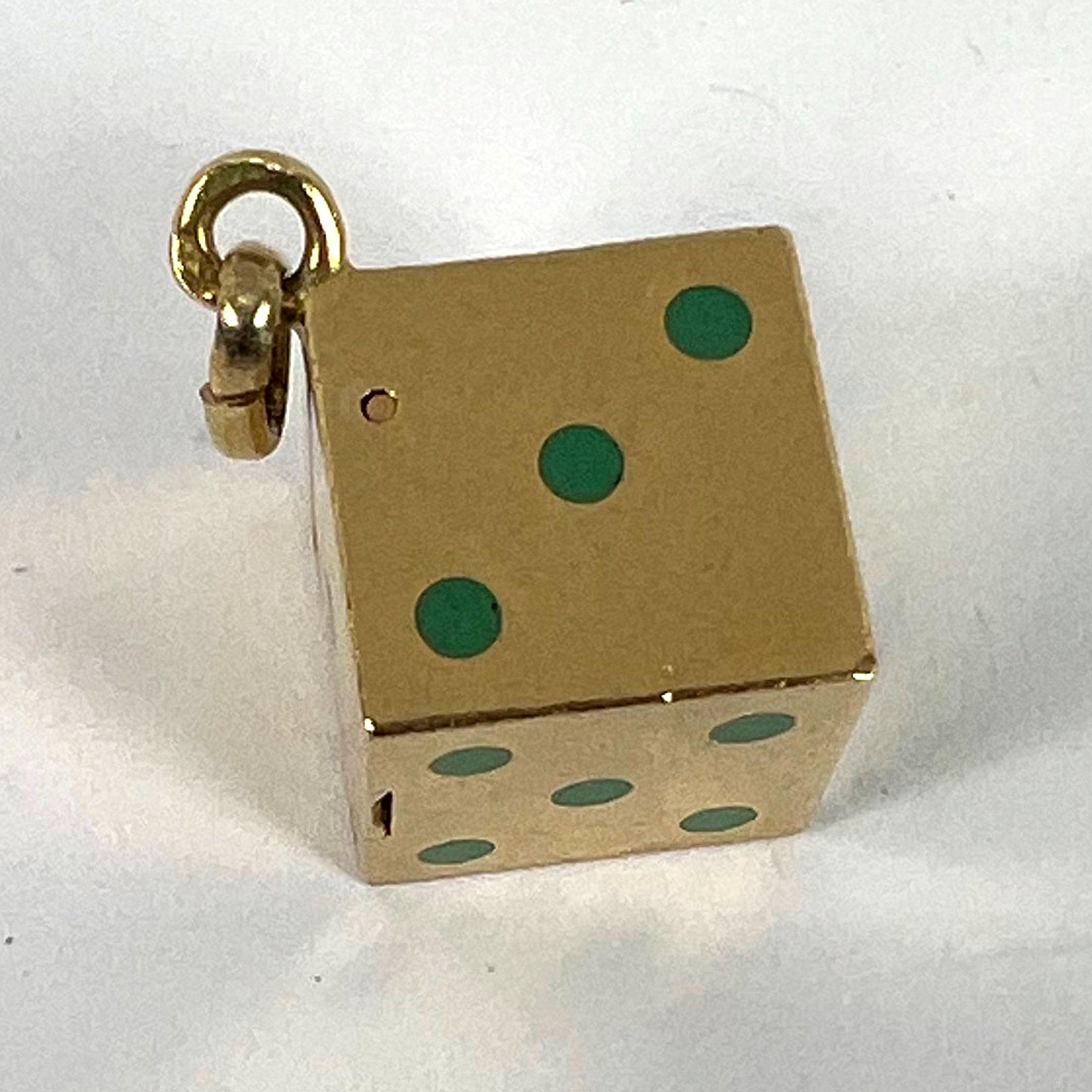 French Art Deco Die with Miniature Dice 18K Yellow Gold Enamel Charm Pendant For Sale 11