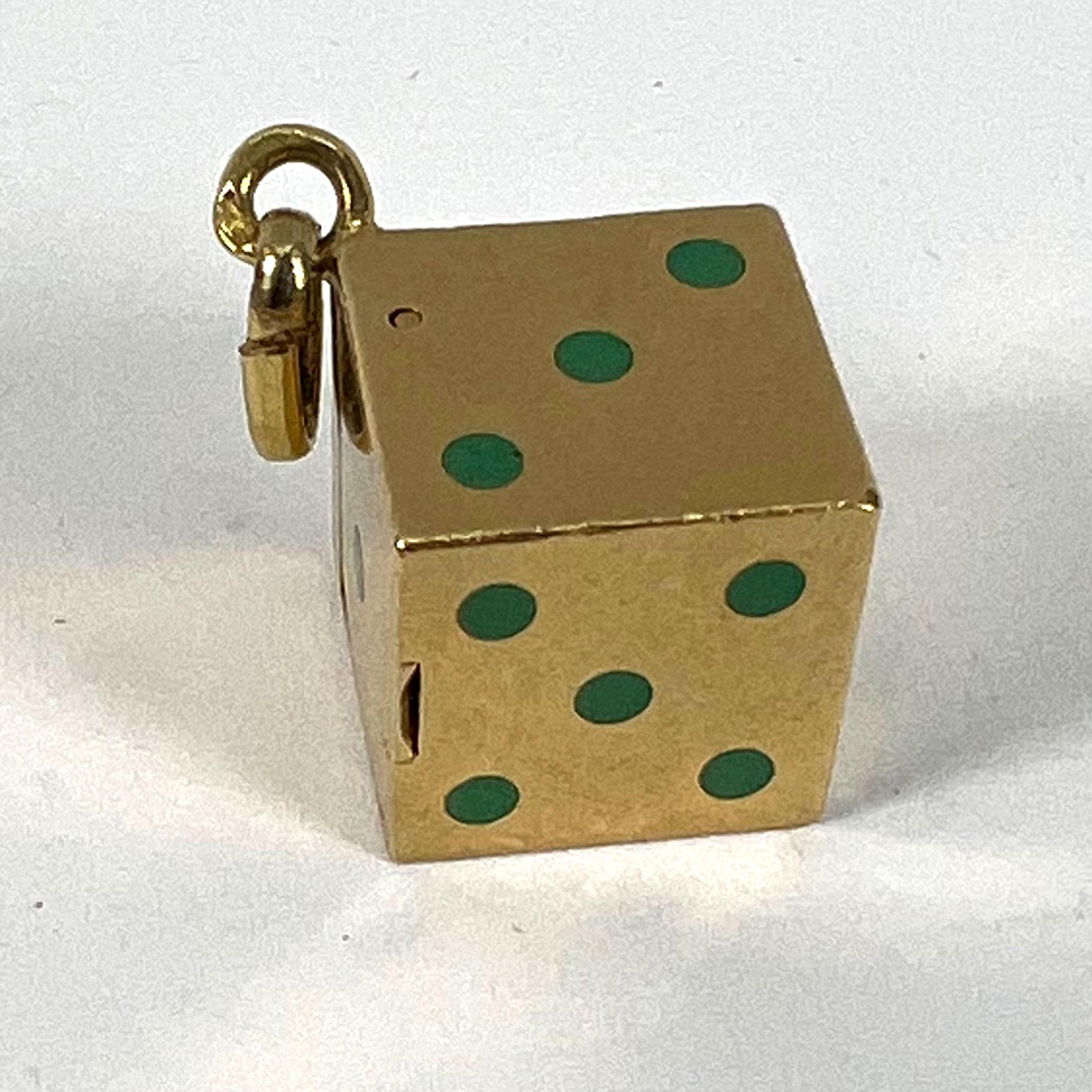 French Art Deco Die with Miniature Dice 18K Yellow Gold Enamel Charm Pendant For Sale 12