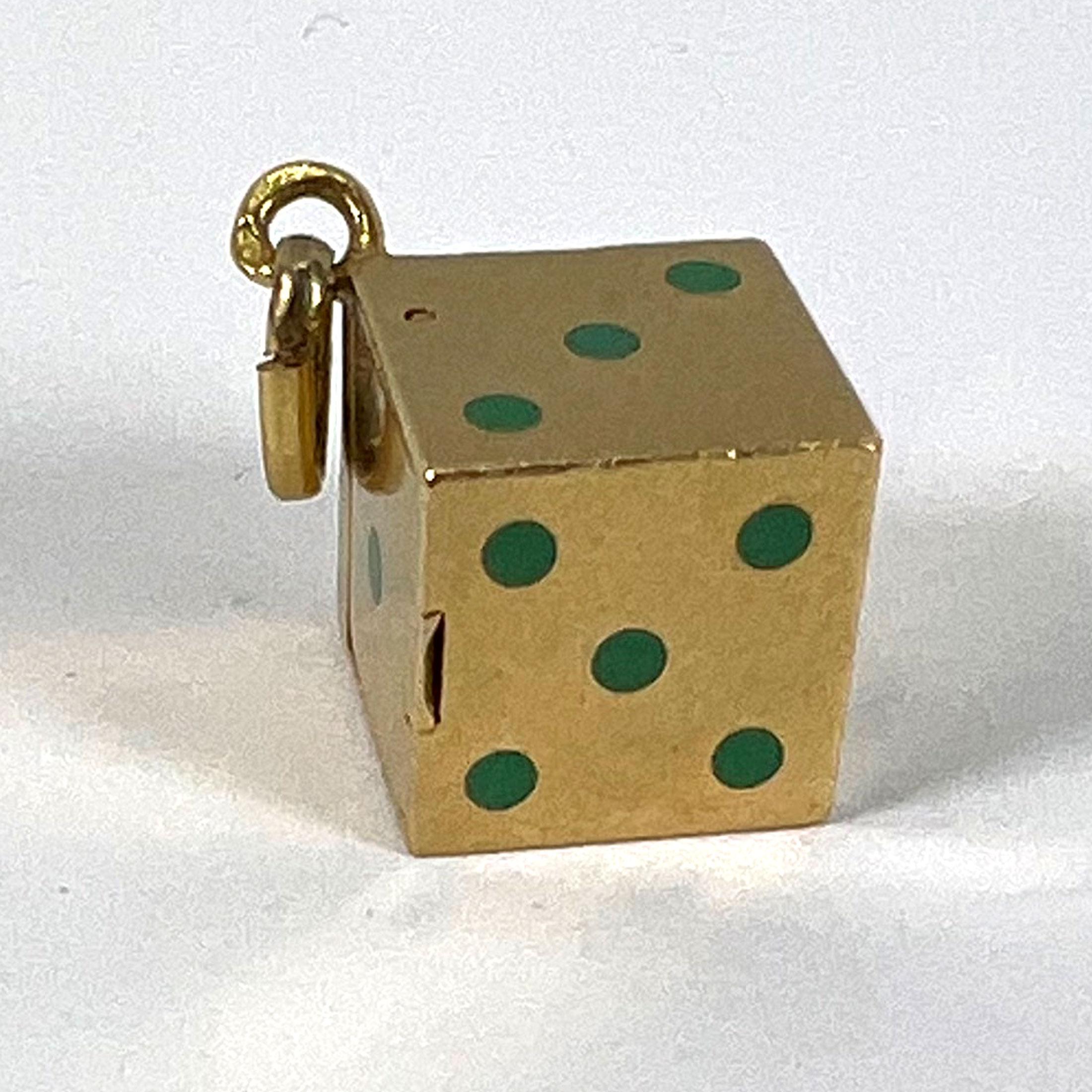 French Art Deco Die with Miniature Dice 18K Yellow Gold Enamel Charm Pendant For Sale 13