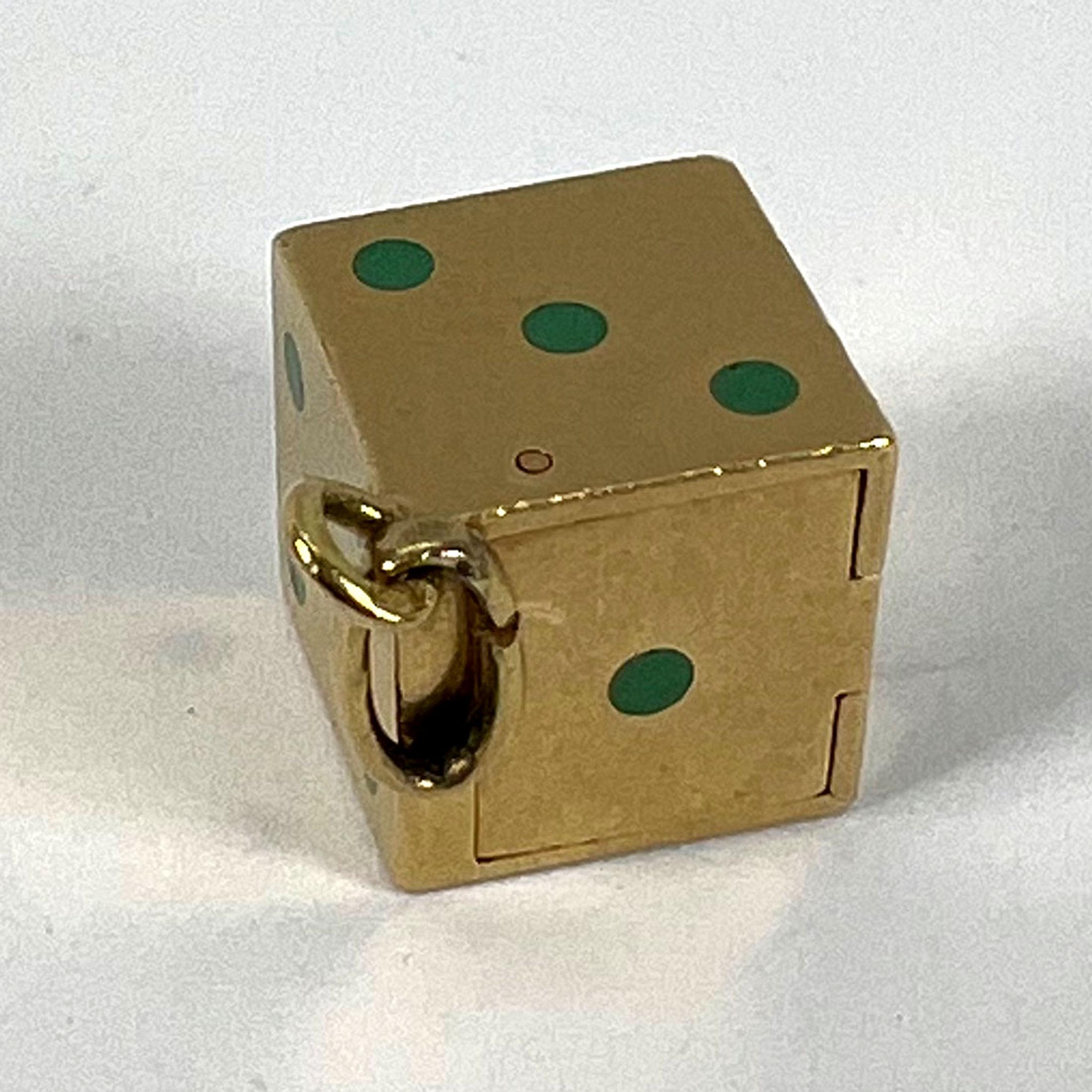 French Art Deco Die with Miniature Dice 18K Yellow Gold Enamel Charm Pendant For Sale 14