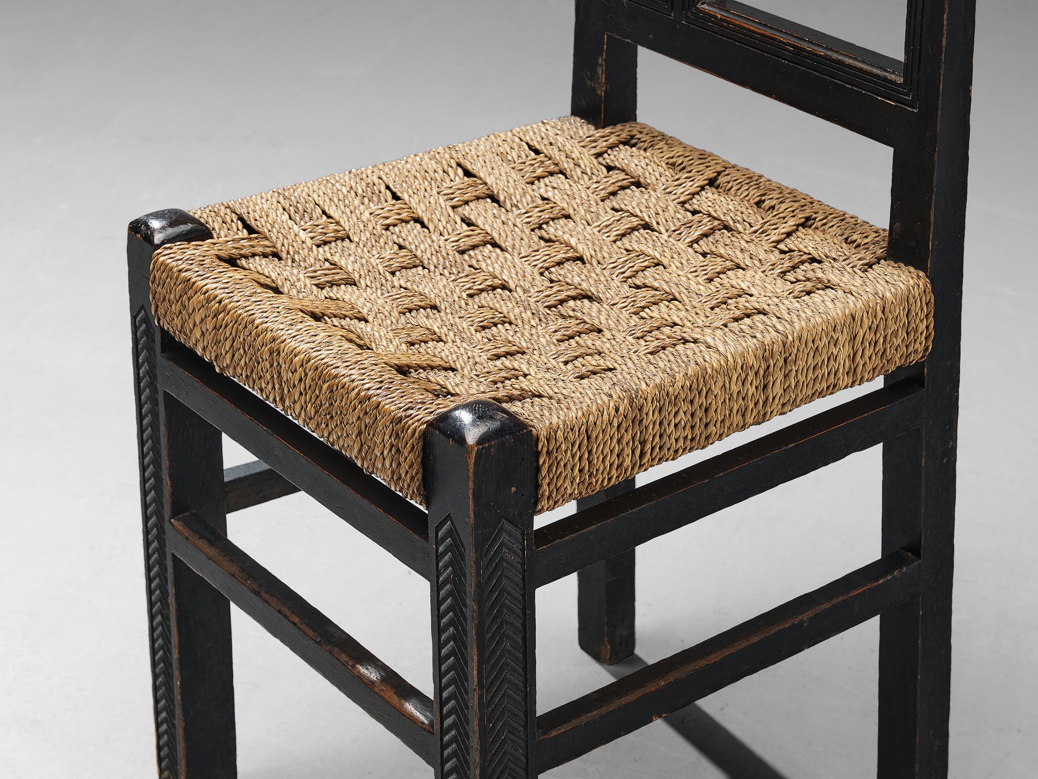 French Art Deco Dining Chair with Straw Seat and Geometrical Backrest For Sale 2