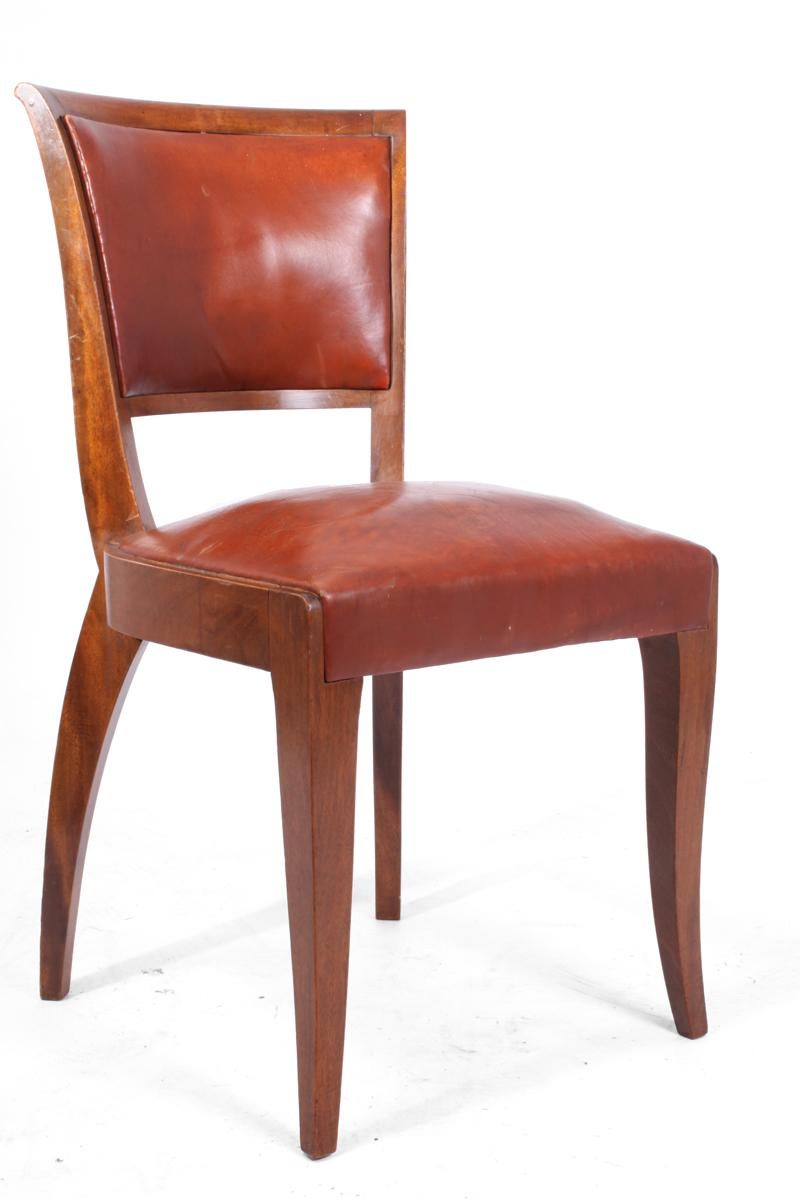 Leather French Art Deco Dining Chairs, circa 1930
